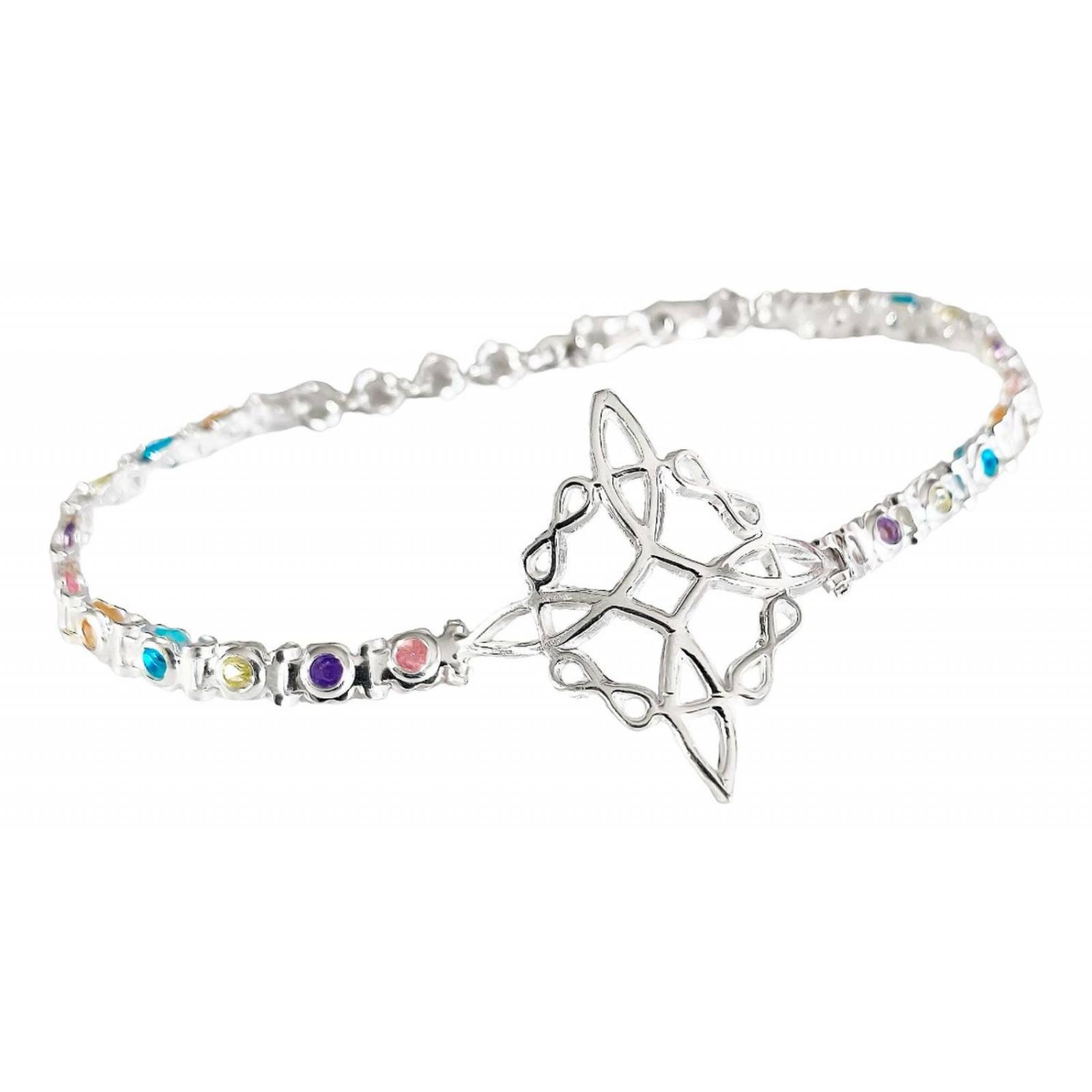 Pulsera Nudo De Bruja Grande Con Zirconias En Plata 925 Colores 6 cm - 19.5 cm Largo/Ancho: 19.5 cm (ajustable) x 4 mm