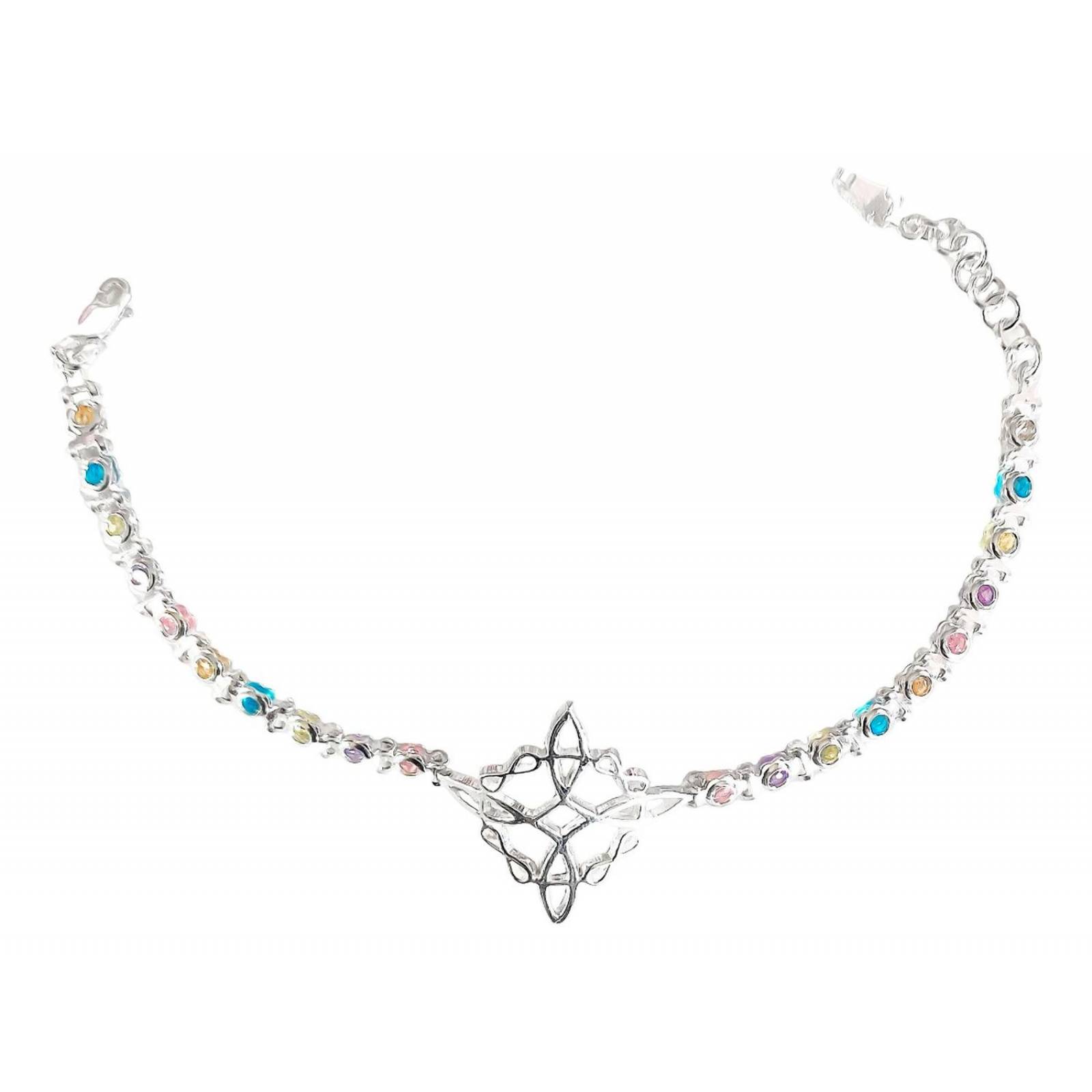 Pulsera Nudo De Bruja Grande Con Zirconias En Plata 925 Colores 6 cm - 19.5 cm Largo/Ancho: 19.5 cm (ajustable) x 4 mm