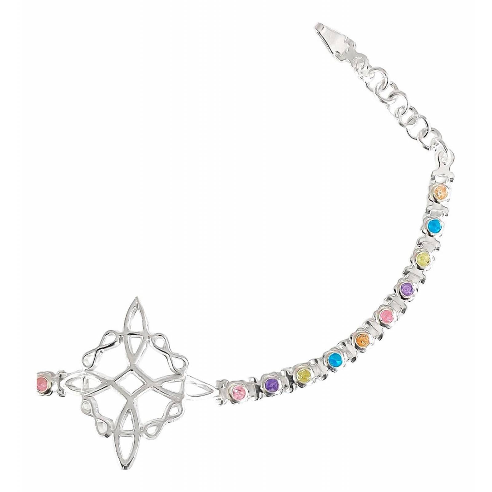 Pulsera Nudo De Bruja Grande Con Zirconias En Plata 925 Colores 6 cm - 19.5 cm Largo/Ancho: 19.5 cm (ajustable) x 4 mm