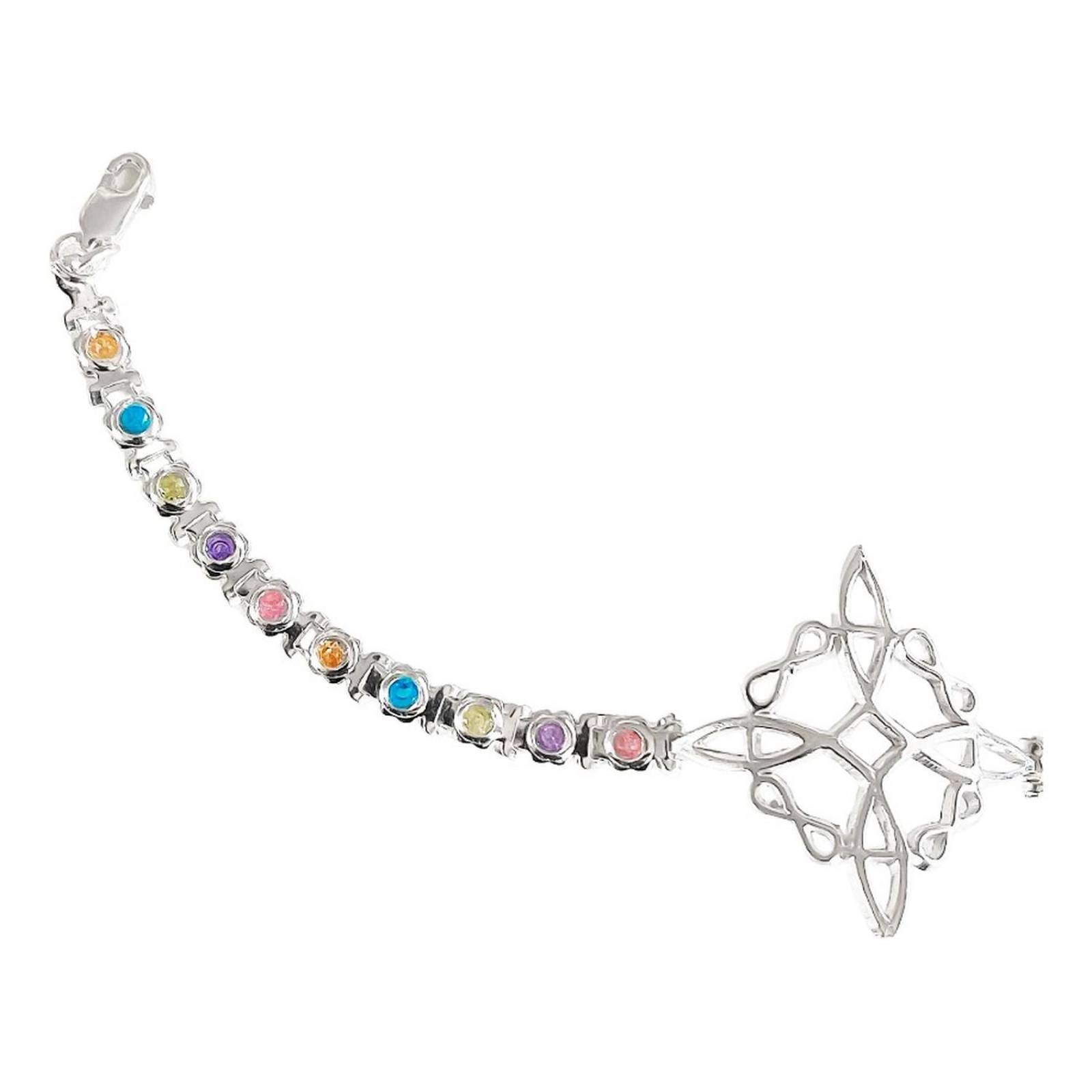 Pulsera Nudo De Bruja Grande Con Zirconias En Plata 925 Colores 6 cm - 19.5 cm Largo/Ancho: 19.5 cm (ajustable) x 4 mm