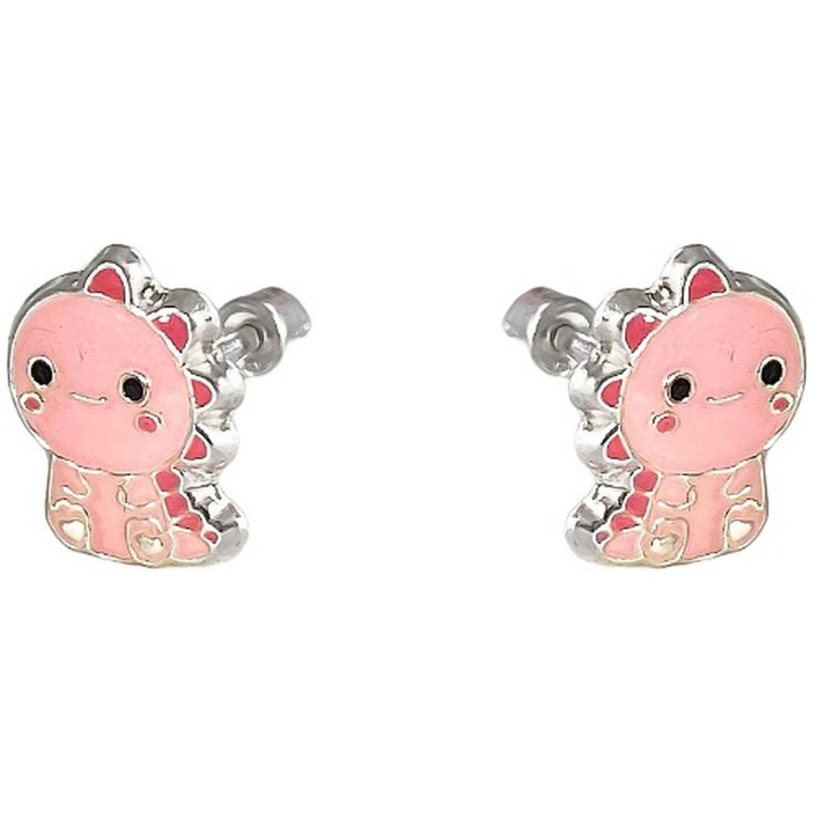 Aretes De Dinosaurio Niña Mujer Regalo Colores Plata Ley 925 Rosa Alto/Ancho: 0.9 cm x  0.6 cm