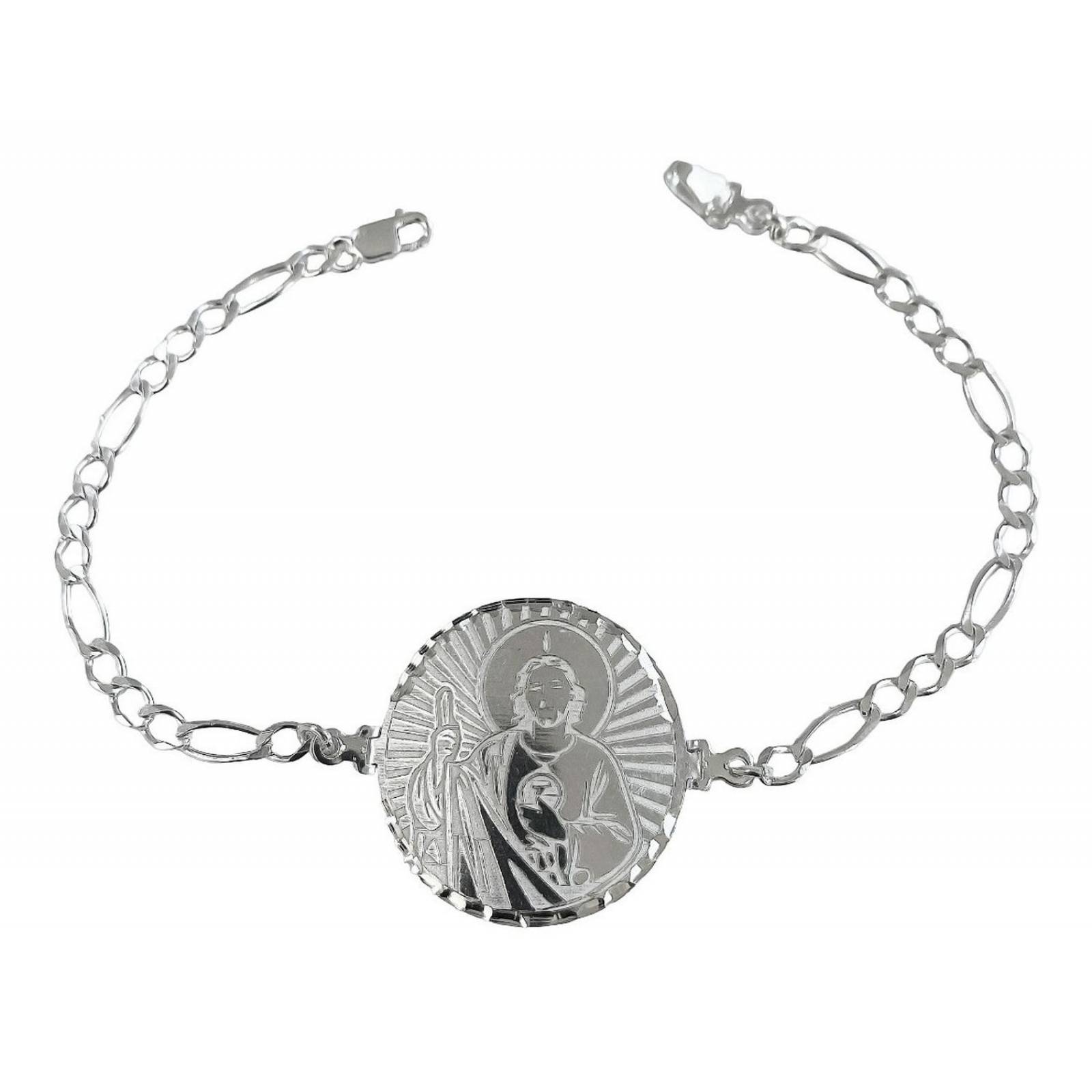 Pulsera Esclava Con Medalla San Judas Grabado Plata Ley 925 6 cm - 18.5 cm Largo/Ancho: A elección x 4 mm