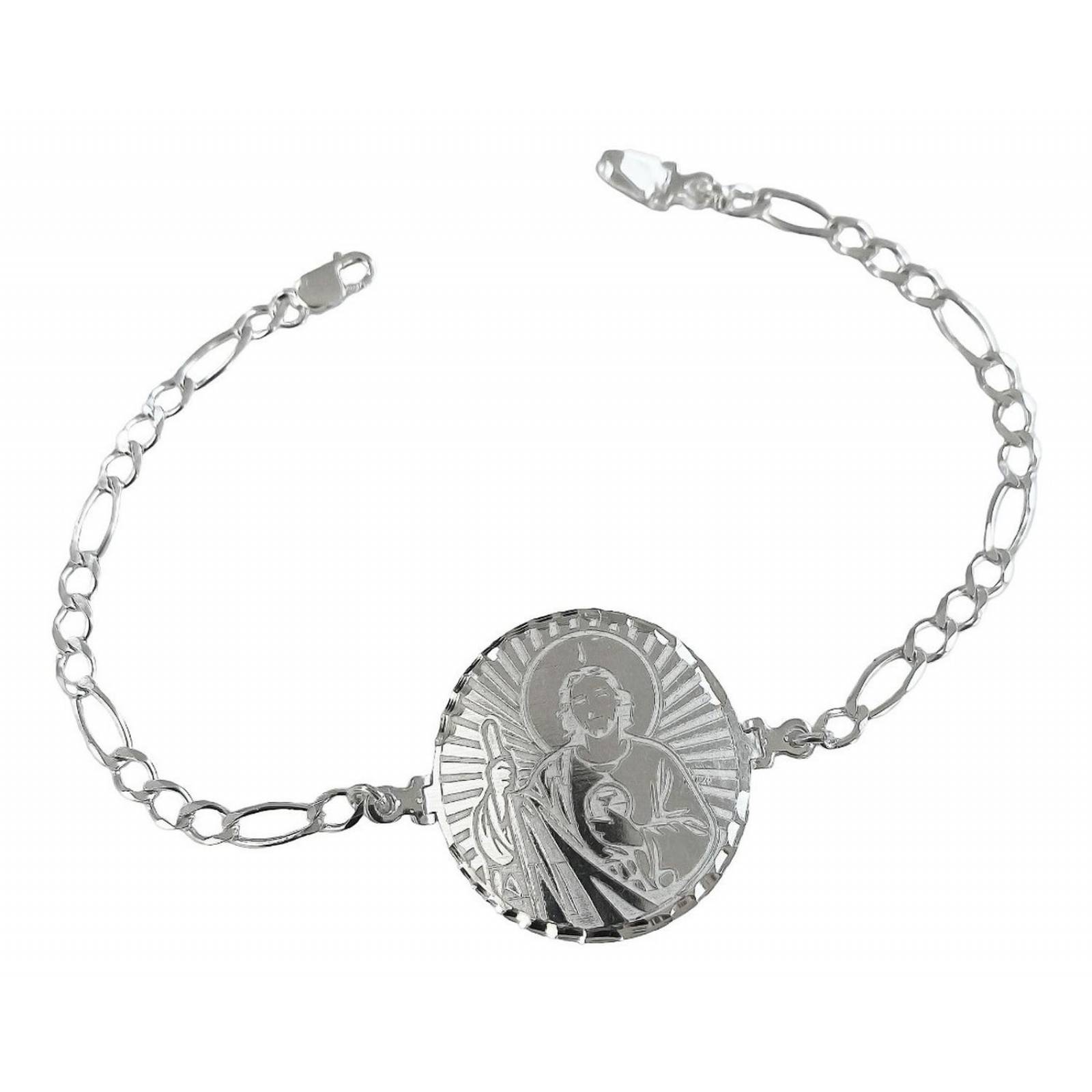 Pulsera Esclava Con Medalla San Judas Grabado Plata Ley 925 6 cm - 18.5 cm Largo/Ancho: A elección x 4 mm