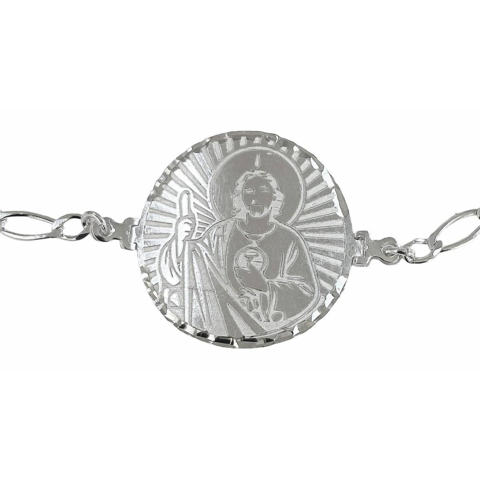 Pulsera Esclava Con Medalla San Judas Grabado Plata Ley 925 6 cm - 18.5 cm Largo/Ancho: A elección x 4 mm