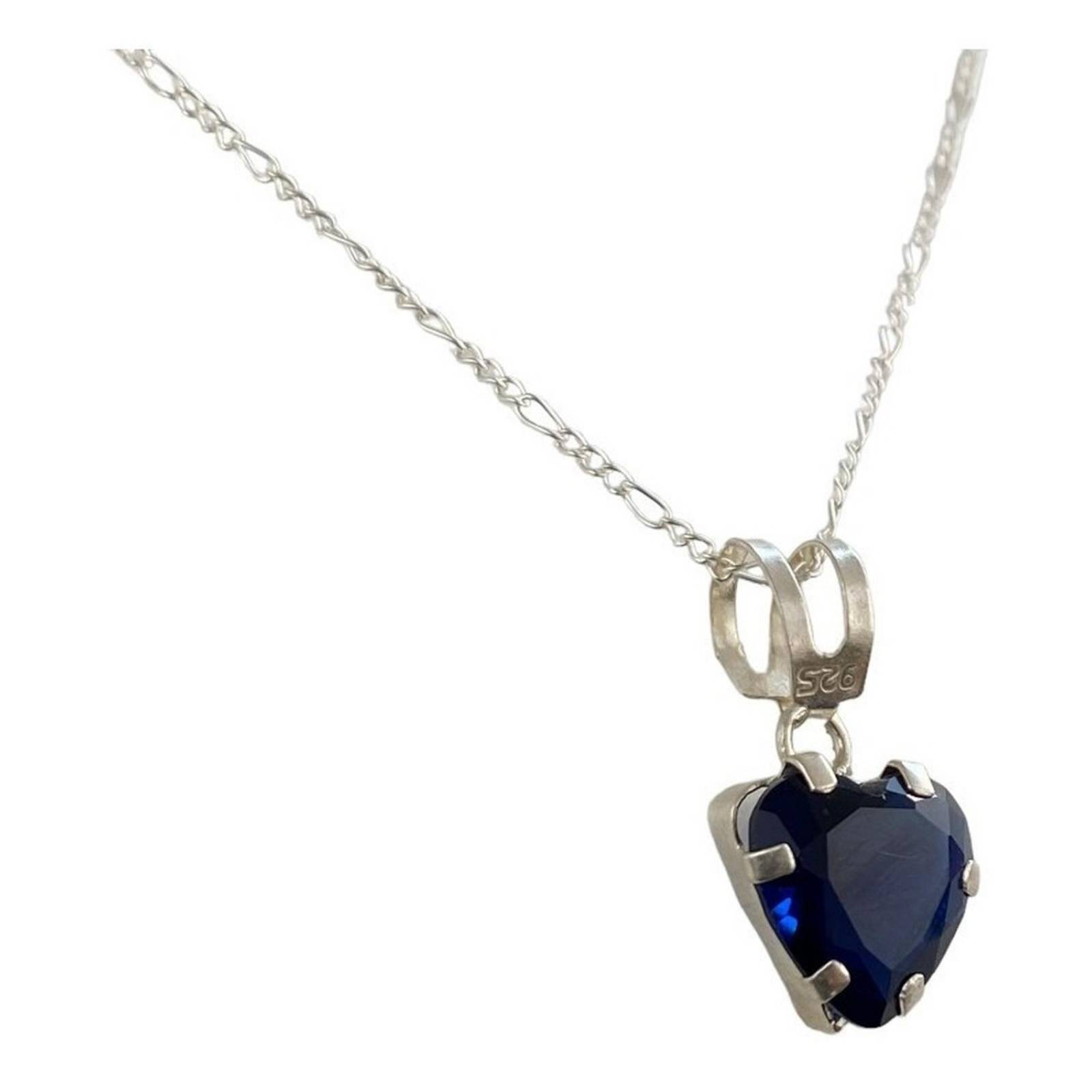 Juego Aretes Corazón Zirconia + Dije + Cadena Plata 925 Azul Alto/Ancho: 0.8 cm x 0.8 cm