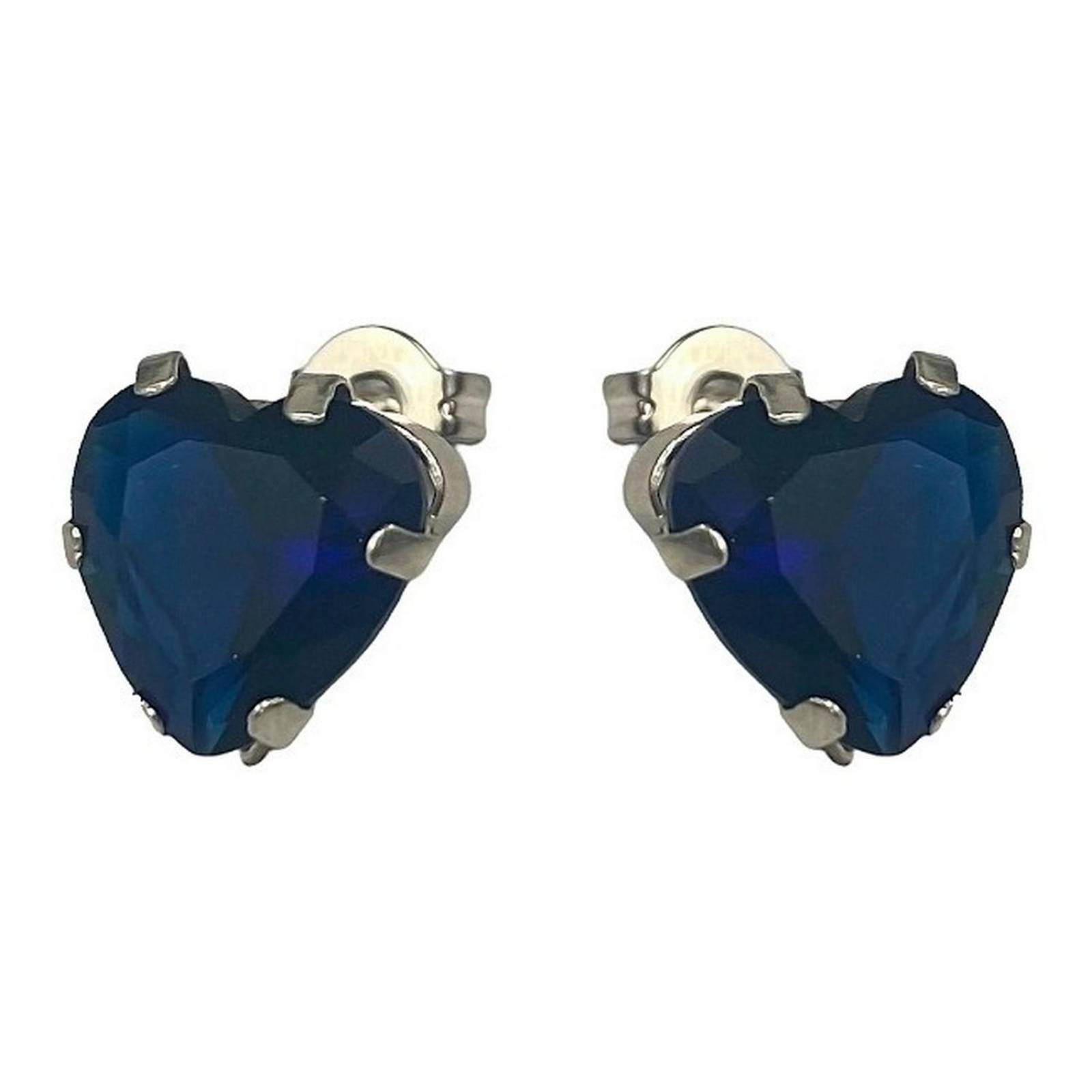 Juego Aretes Corazón Zirconia + Dije + Cadena Plata 925 Azul Alto/Ancho: 0.8 cm x 0.8 cm