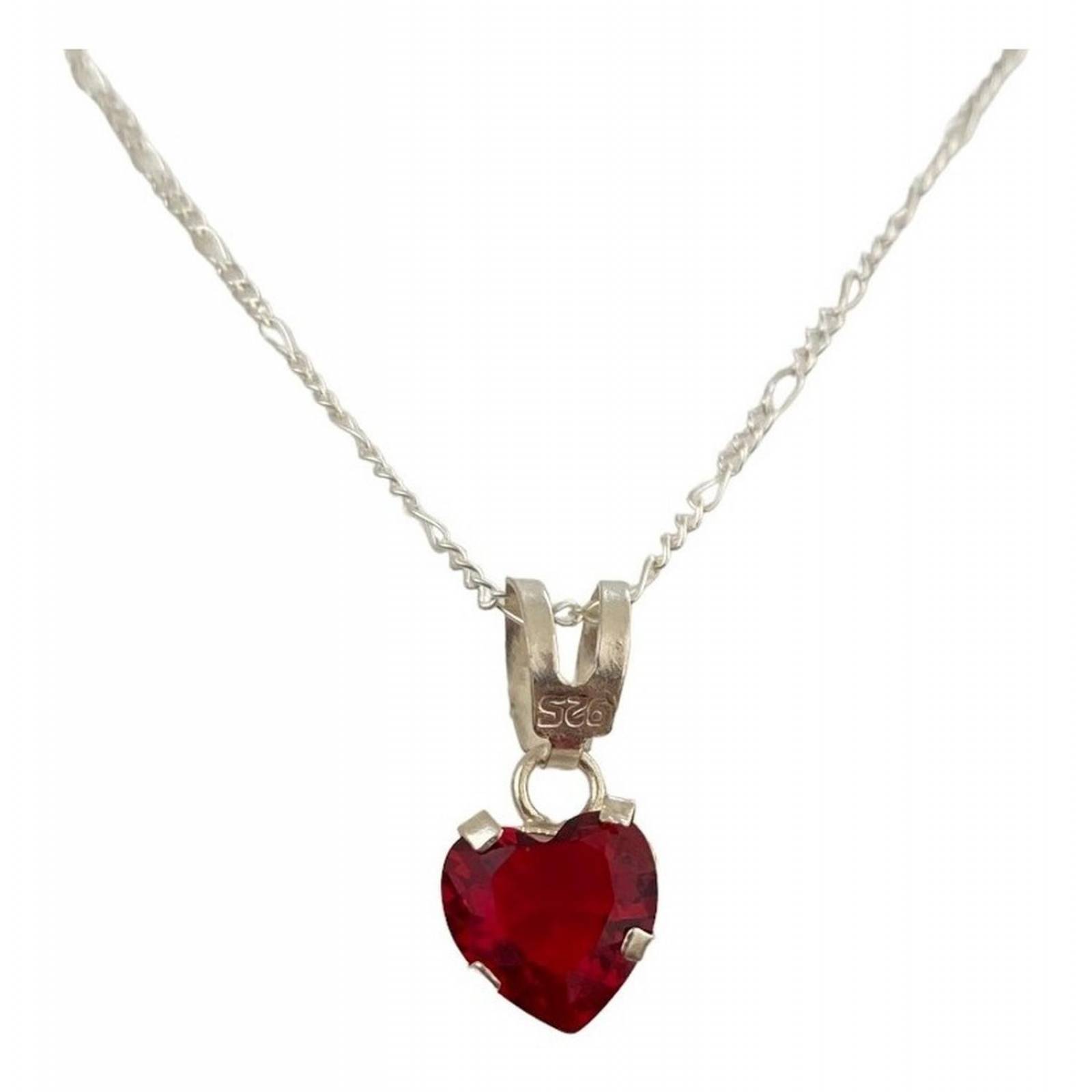 Juego Aretes Corazón Zirconia + Dije + Cadena Plata 925 Rojo Alto/Ancho: 0.8 cm x  0.8 cm