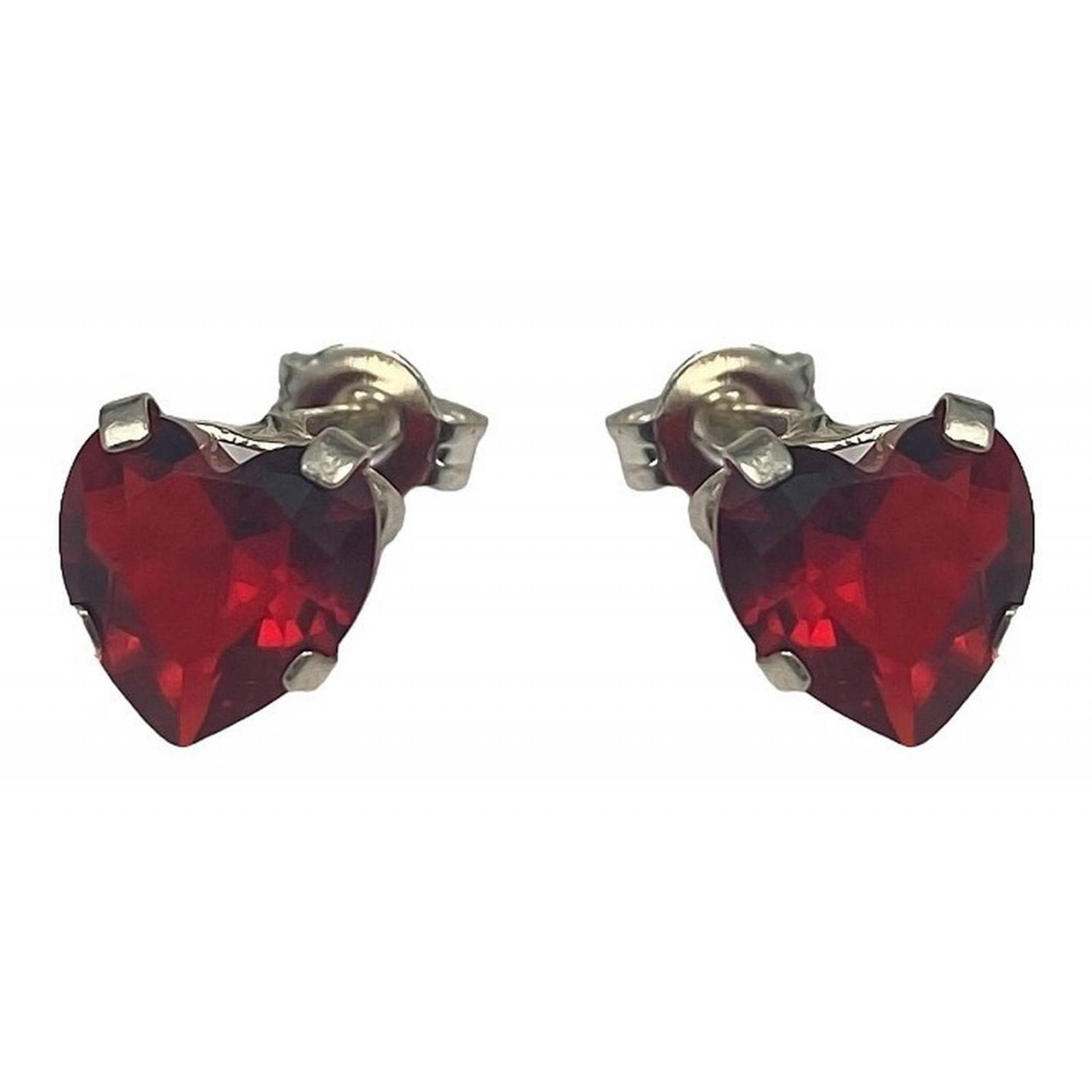 Juego Aretes Corazón Zirconia + Dije + Cadena Plata 925 Rojo Alto/Ancho: 0.8 cm x  0.8 cm