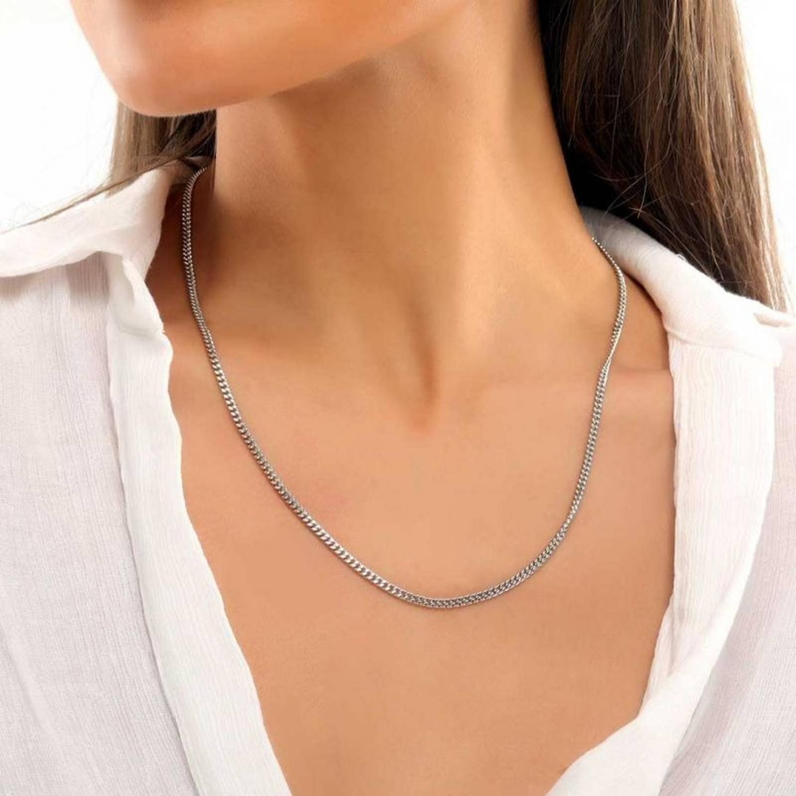 Cadena Cubana Diamantada Plata 925 Mujer Dama 55cm X 3.5mm 