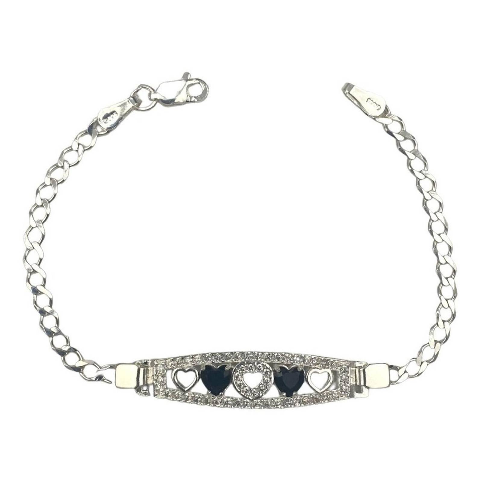 Pulsera Amistad Amor Corazon Con Zirconias Regalo Plata 925 Largo/Ancho: 19 cm x 3.5 mm Negro 6 cm - 19 cm