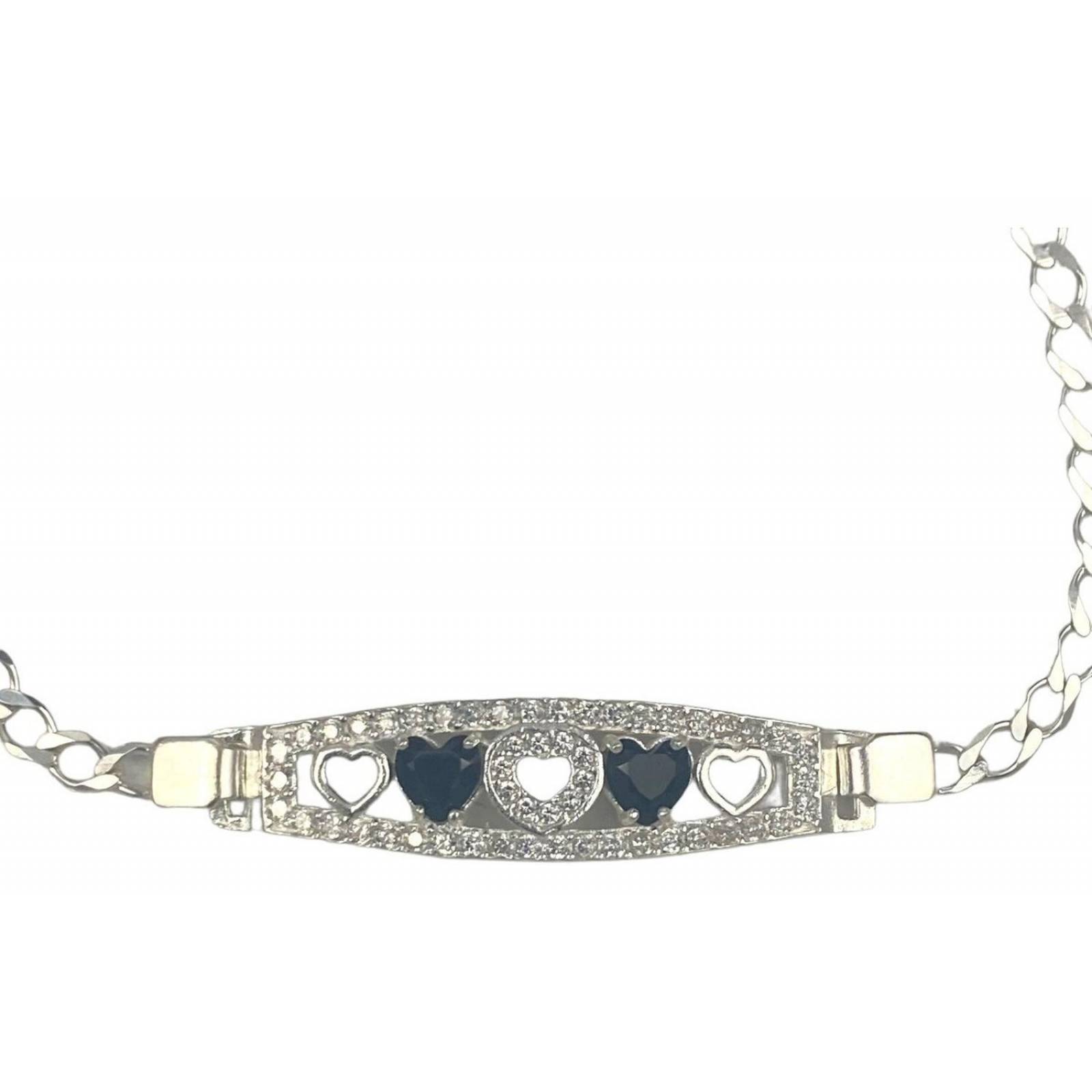 Pulsera Amistad Amor Corazon Con Zirconias Regalo Plata 925 Largo/Ancho: 19 cm x 3.5 mm Negro 6 cm - 19 cm