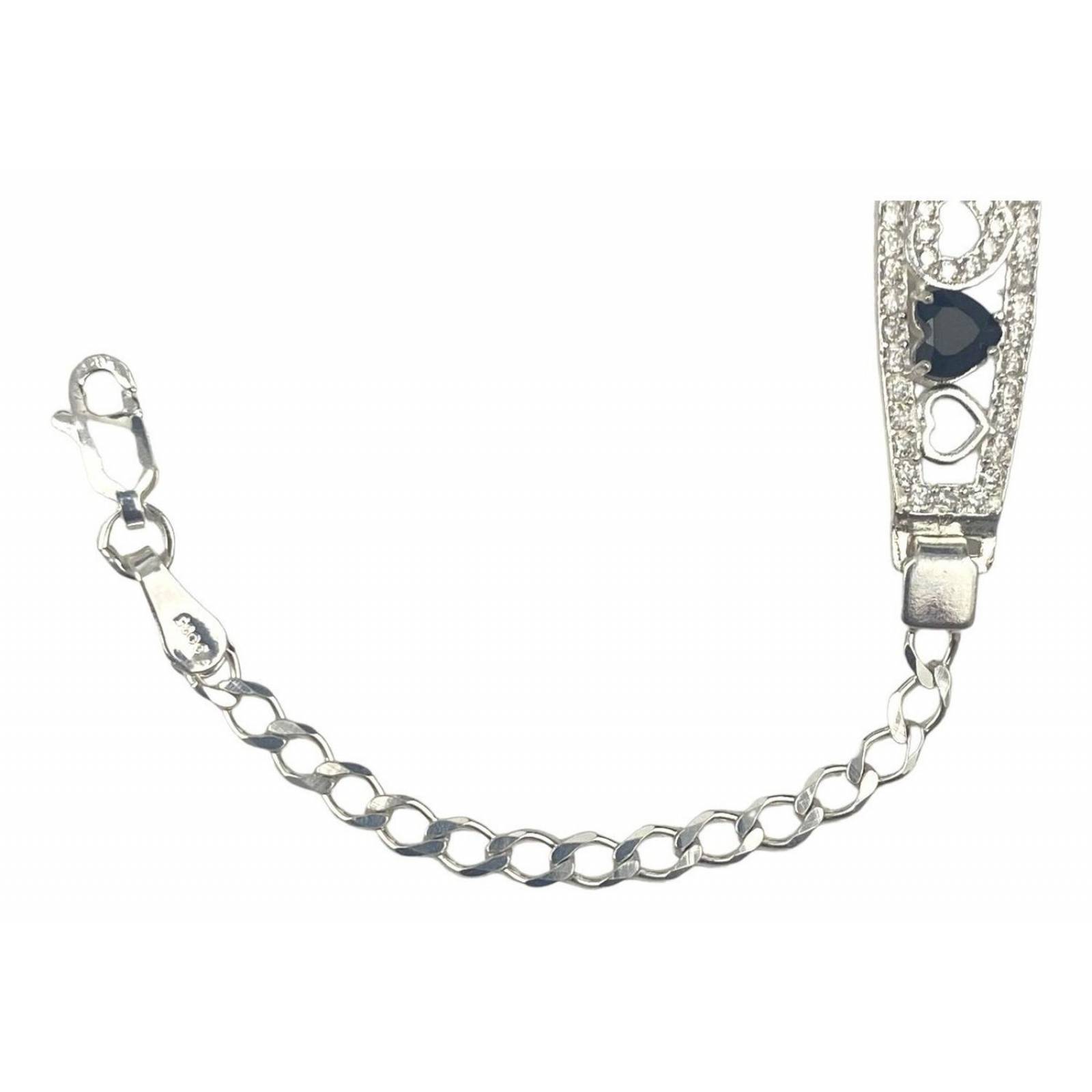 Pulsera Amistad Amor Corazon Con Zirconias Regalo Plata 925 Largo/Ancho: 19 cm x 3.5 mm Negro 6 cm - 19 cm