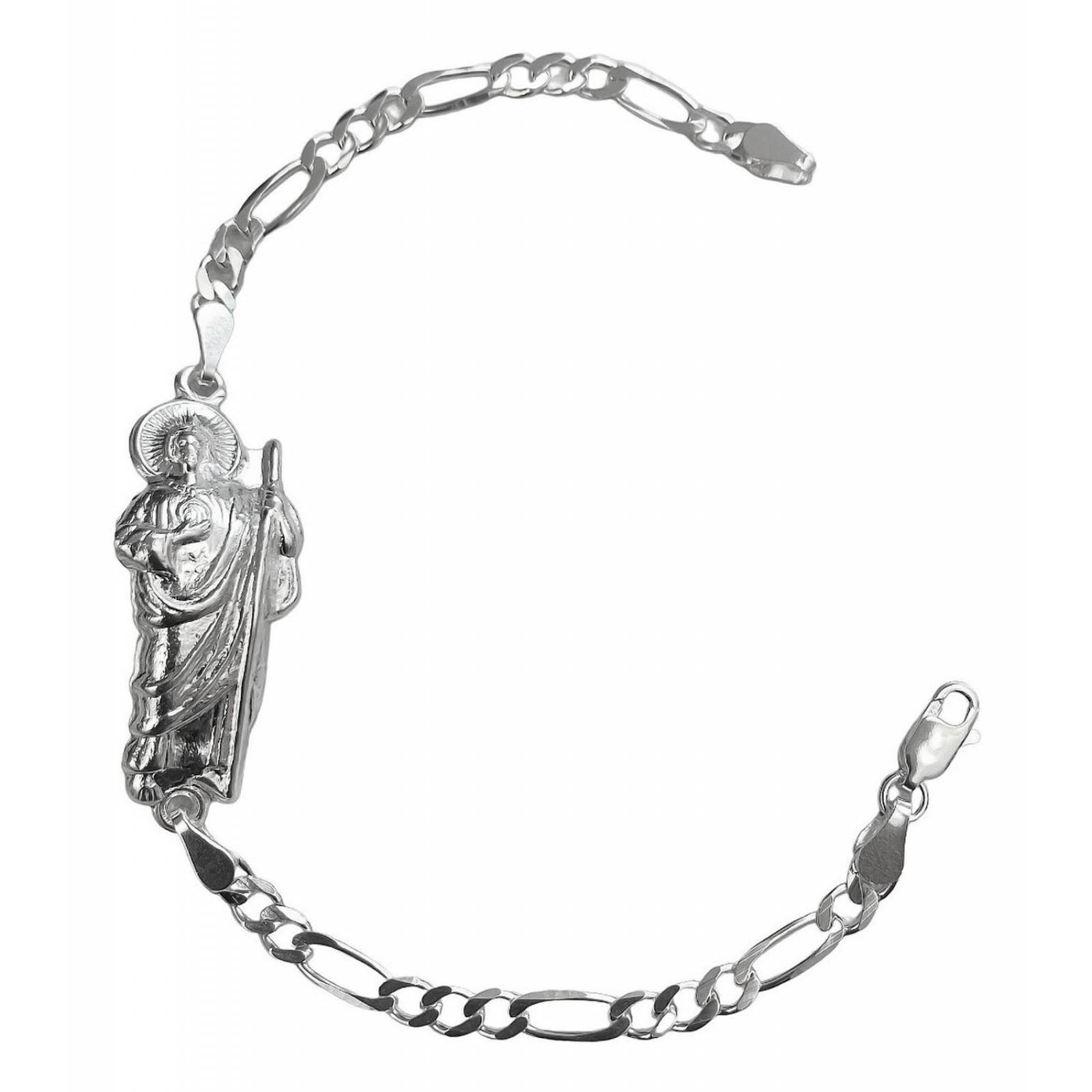 Pulsera San Judas Tadeo Liso Esclava Plata Solida Ley 925 Plateado Largo/Ancho: 19.5 cm x 4 mm 6 cm - 19.5 cm