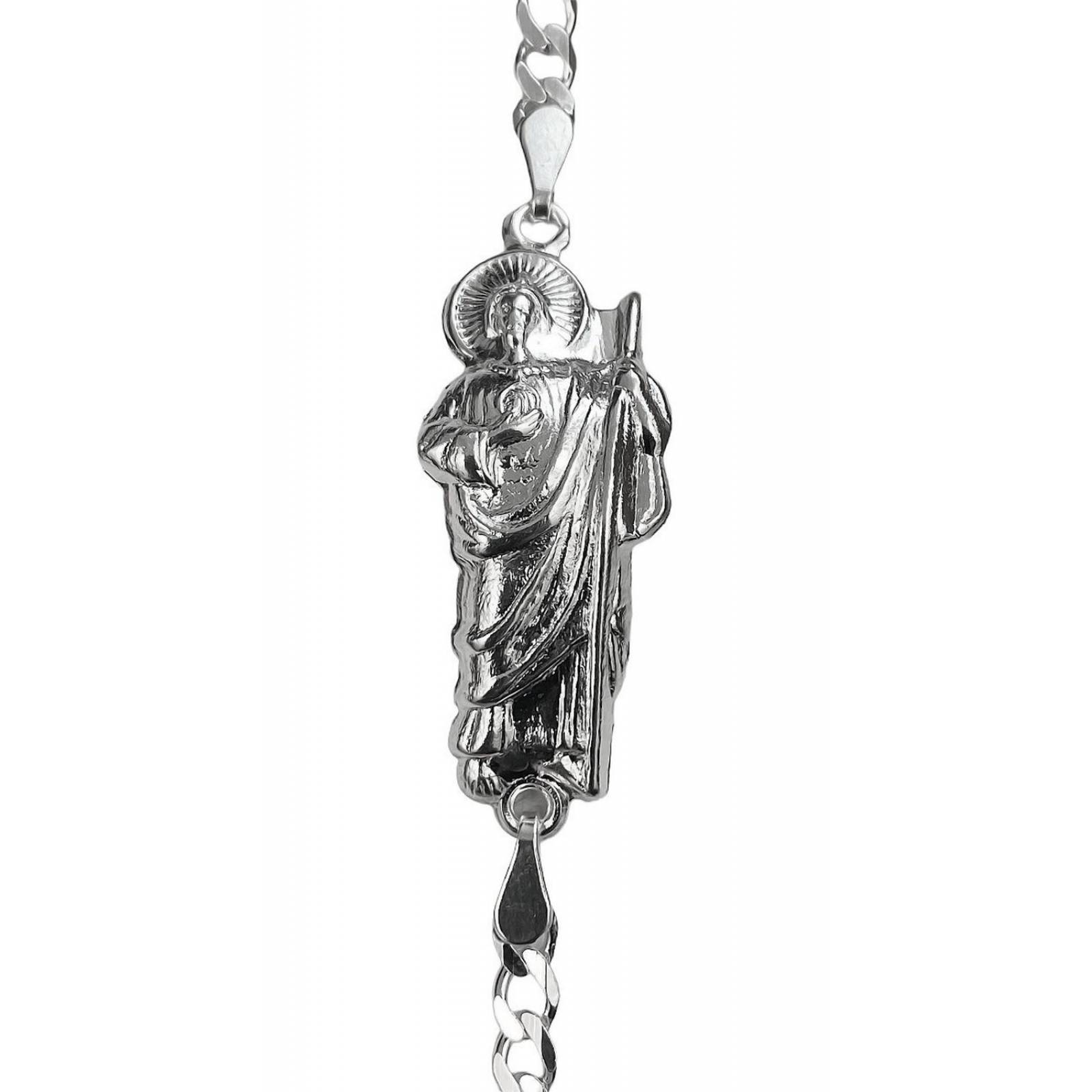 Pulsera San Judas Tadeo Liso Esclava Plata Solida Ley 925 Plateado Largo/Ancho: 19.5 cm x 4 mm 6 cm - 19.5 cm