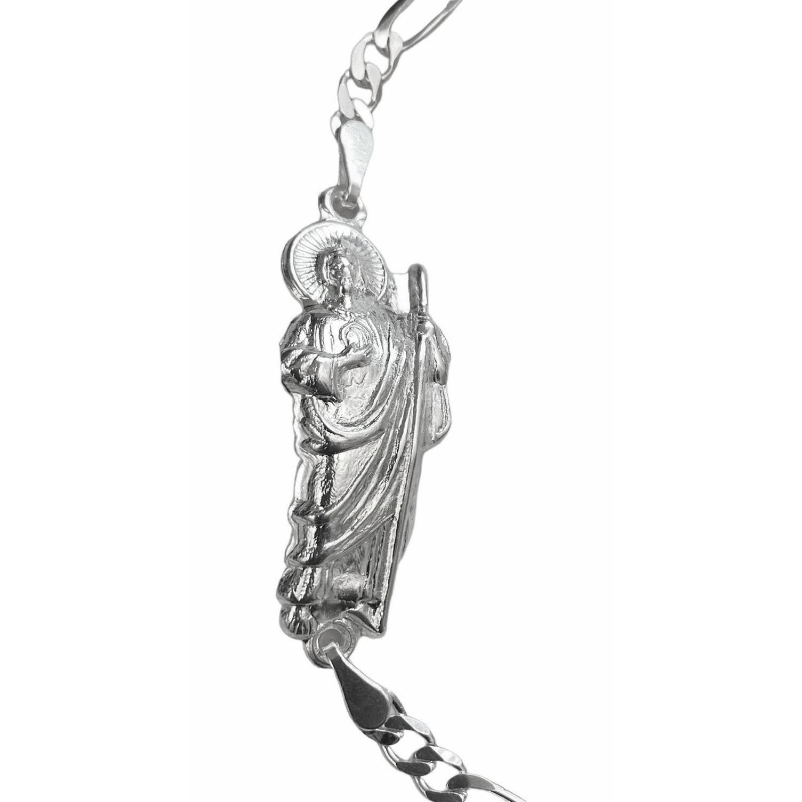 Pulsera San Judas Tadeo Liso Esclava Plata Solida Ley 925 Plateado Largo/Ancho: 19.5 cm x 4 mm 6 cm - 19.5 cm