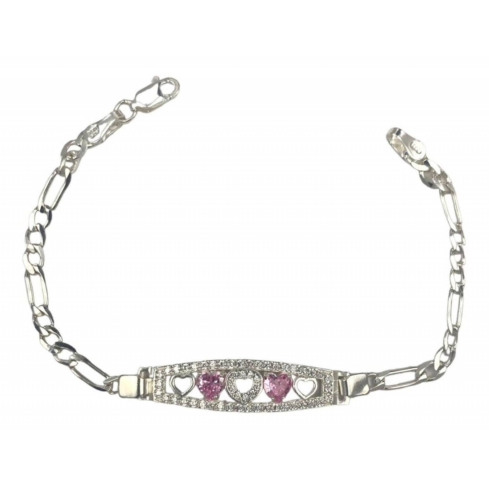 Pulsera Amistad Amor Corazon Con Zirconias Regalo Plata 925 6 cm - 18 cm Rosa Largo/Ancho: 18 cm  x 3.5 mm