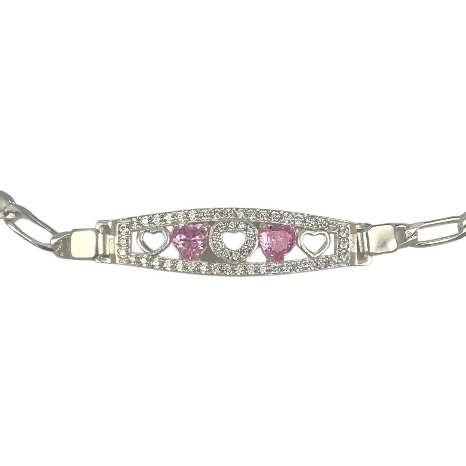 Pulsera Amistad Amor Corazon Con Zirconias Regalo Plata 925 6 cm - 18 cm Rosa Largo/Ancho: 18 cm  x 3.5 mm