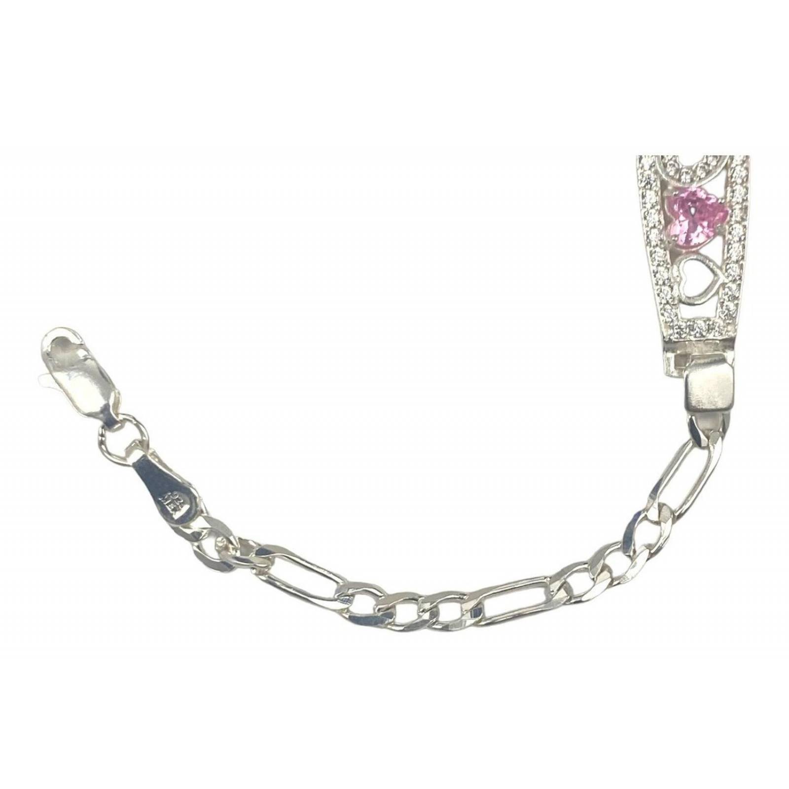Pulsera Amistad Amor Corazon Con Zirconias Regalo Plata 925 6 cm - 18 cm Rosa Largo/Ancho: 18 cm  x 3.5 mm