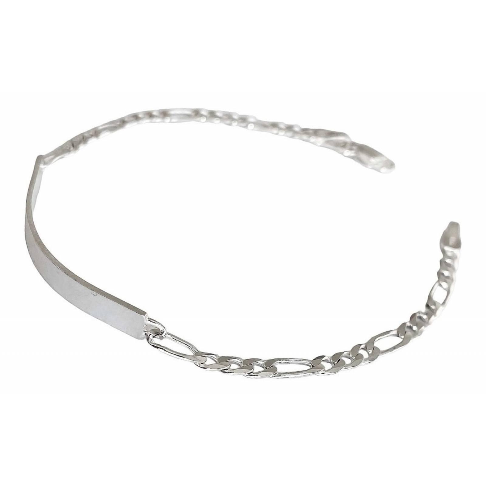 Esclava Hombre Pulsera Fígaro Plata 925 Placa Lisa 3.5 Mm Con plaquitas Largo/Ancho: A elección x 3.5 mm 7 cm - 20.5 cm
