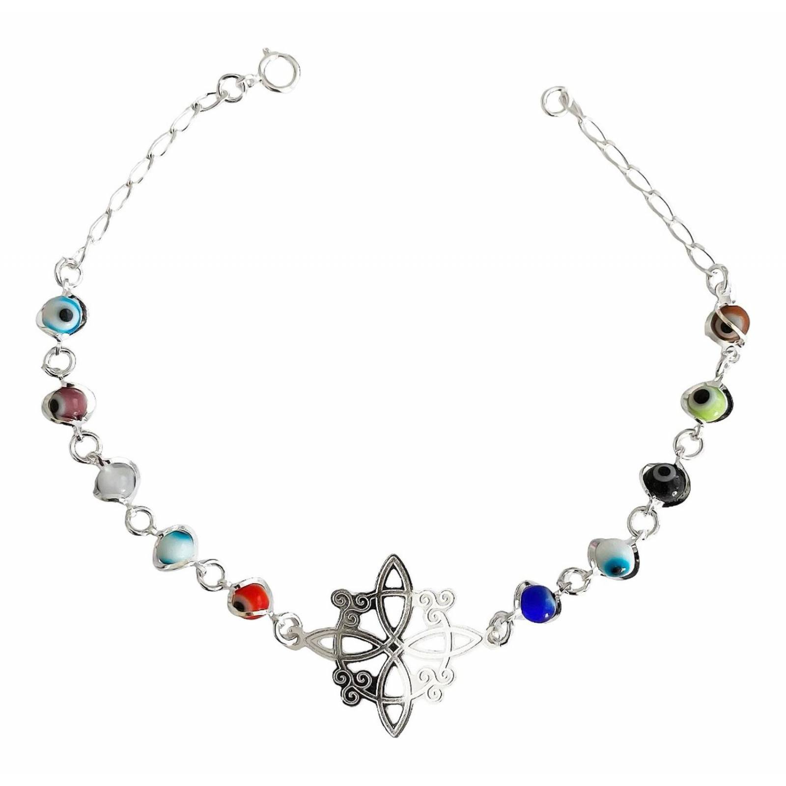 Pulsera Ajustable Nudo De Bruja A Laser Ojo Turco Plata 6 cm - 19 cm Largo/Ancho: 19 cm (ajustable) x 0.5 a 1 cm Colores