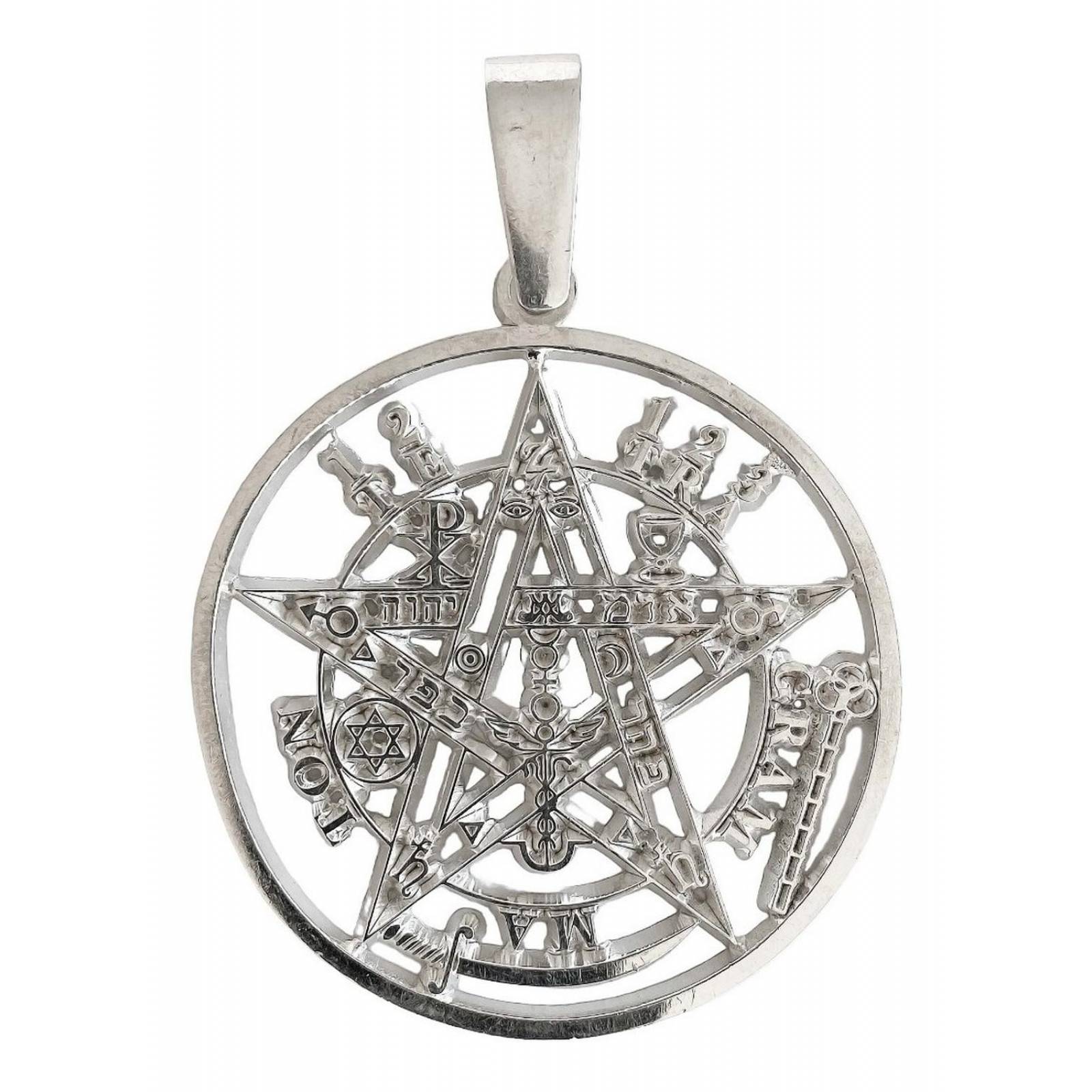 Enorme Dije Medalla Tetragramaton Pentagrama Plata Ley 925 