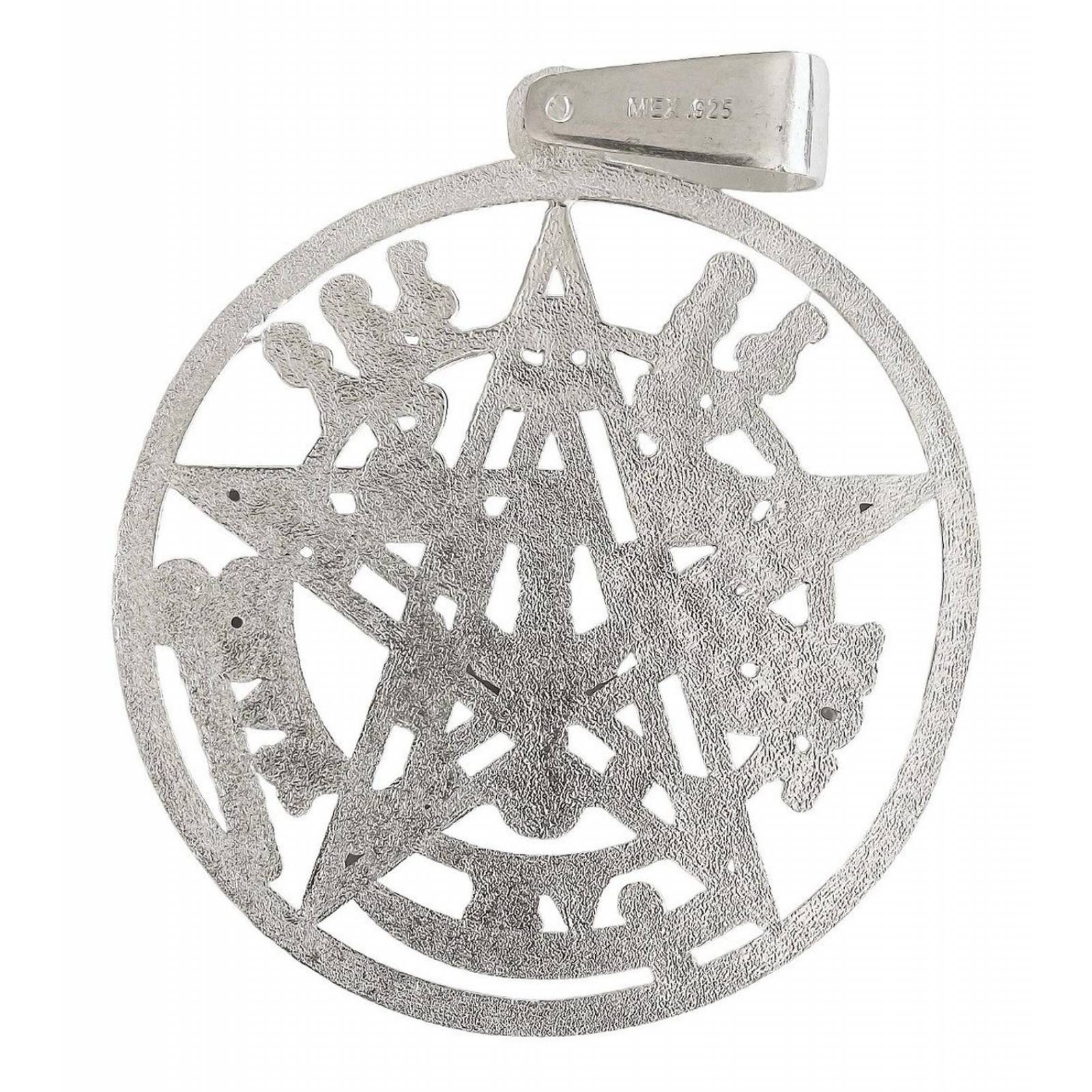 Enorme Dije Medalla Tetragramaton Pentagrama Plata Ley 925 