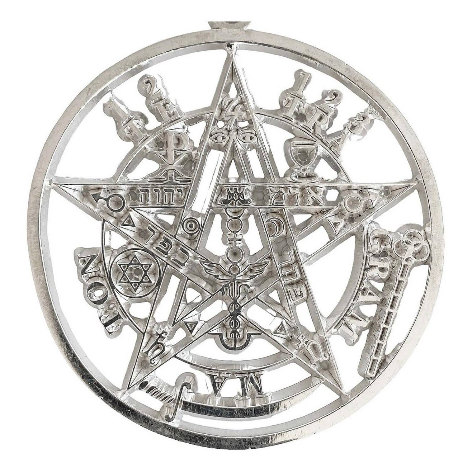 Enorme Dije Medalla Tetragramaton Pentagrama Plata Ley 925 