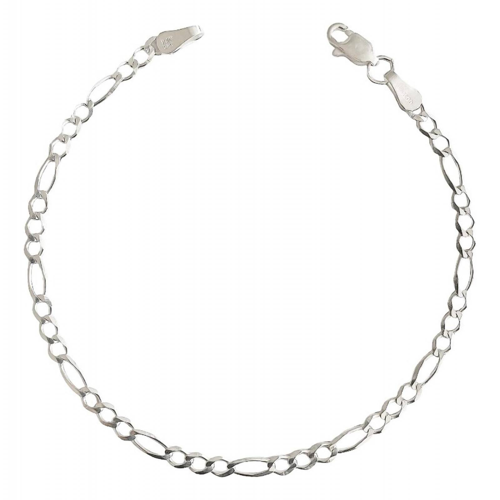 Pulsera Delgada Fígaro 3x1 Hombre Mujer Plata 925 4 Mm Plateado Largo/Ancho: 16 cm x 4 mm 7 cm - 16 cm