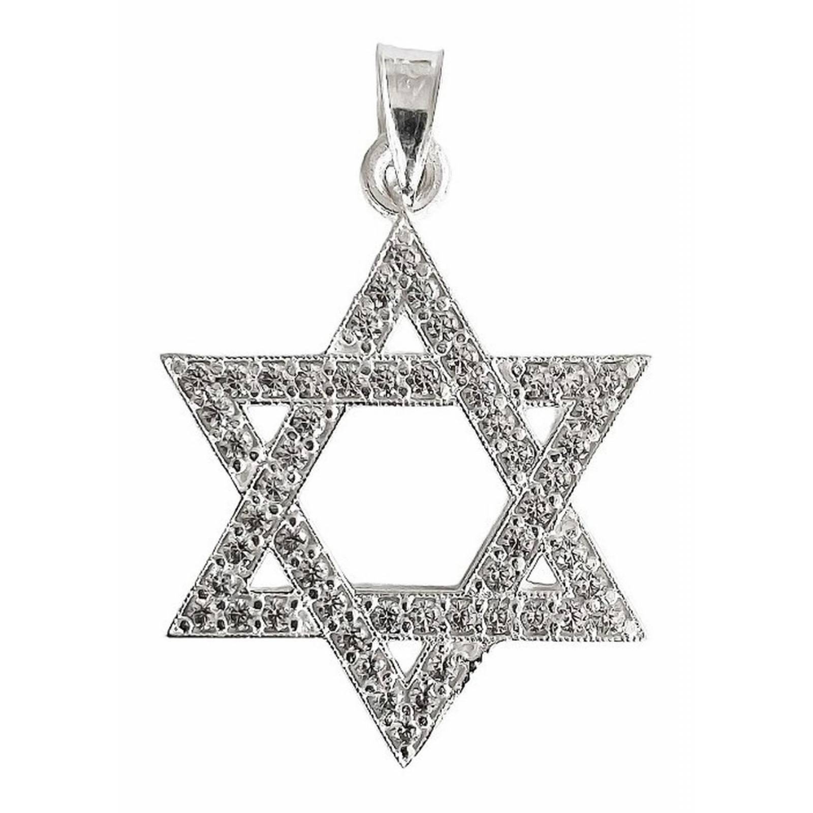 Dije Medalla Estrella De David Piedra Zirconias En Plata 925 Zirconias blanca Alto/Ancho: 3.4 cm x 2.2 cm