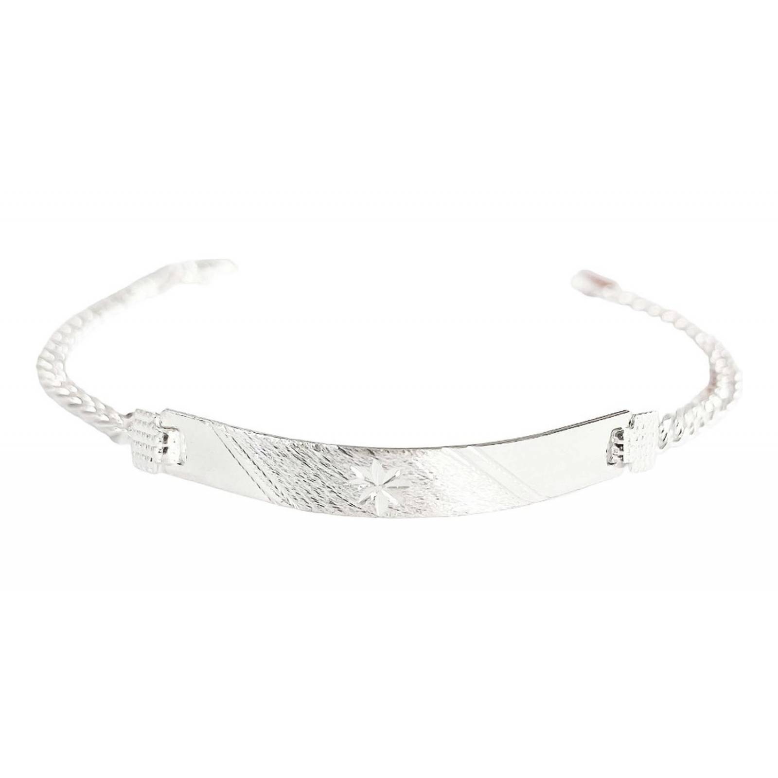 Pulsera Mujer Esclava Cubana Plata 925 Placa Diamantada 3 Mm 6 cm - 17.5 cm Largo/Ancho: 17.5 cm x 3 mm Modelo 3