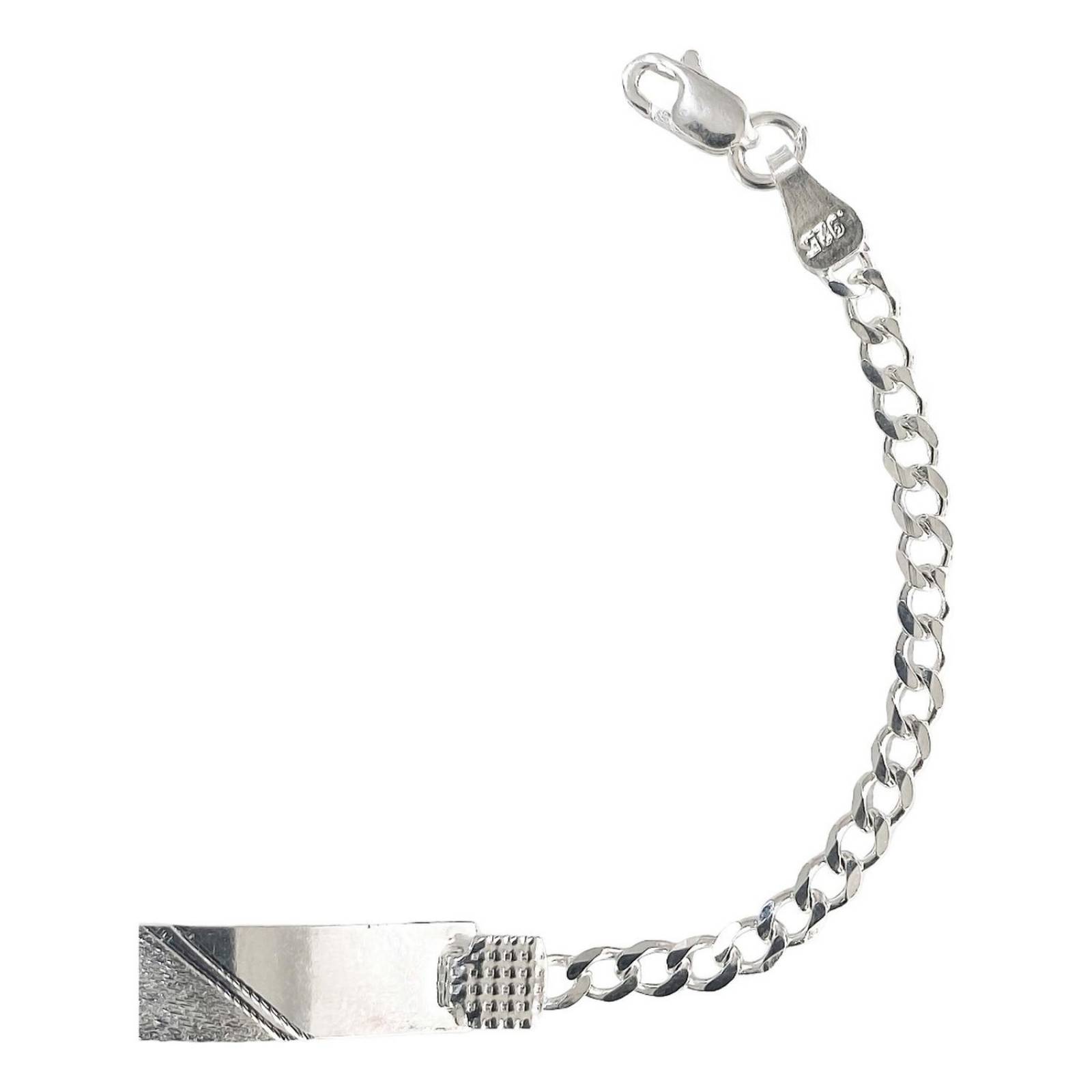 Pulsera Mujer Esclava Cubana Plata 925 Placa Diamantada 3 Mm 6 cm - 17.5 cm Largo/Ancho: 17.5 cm x 3 mm Modelo 3