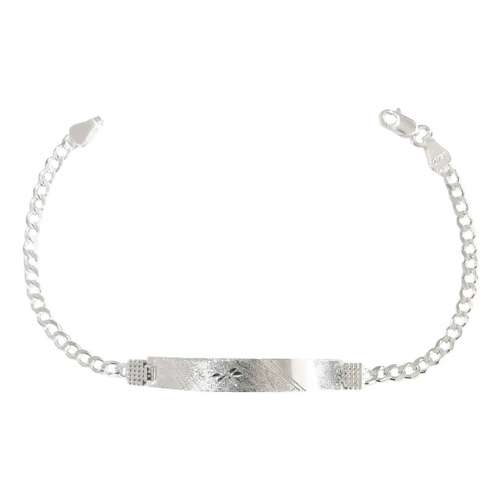 Pulsera Mujer Esclava Cubana Plata 925 Placa Diamantada 3 Mm 6 cm - 17.5 cm Largo/Ancho: 17.5 cm x 3 mm Modelo 3