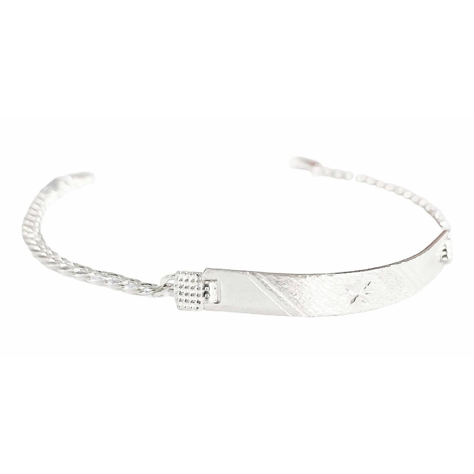 Pulsera Mujer Esclava Cubana Plata 925 Placa Diamantada 3 Mm 6 cm - 17.5 cm Largo/Ancho: 17.5 cm x 3 mm Modelo 3