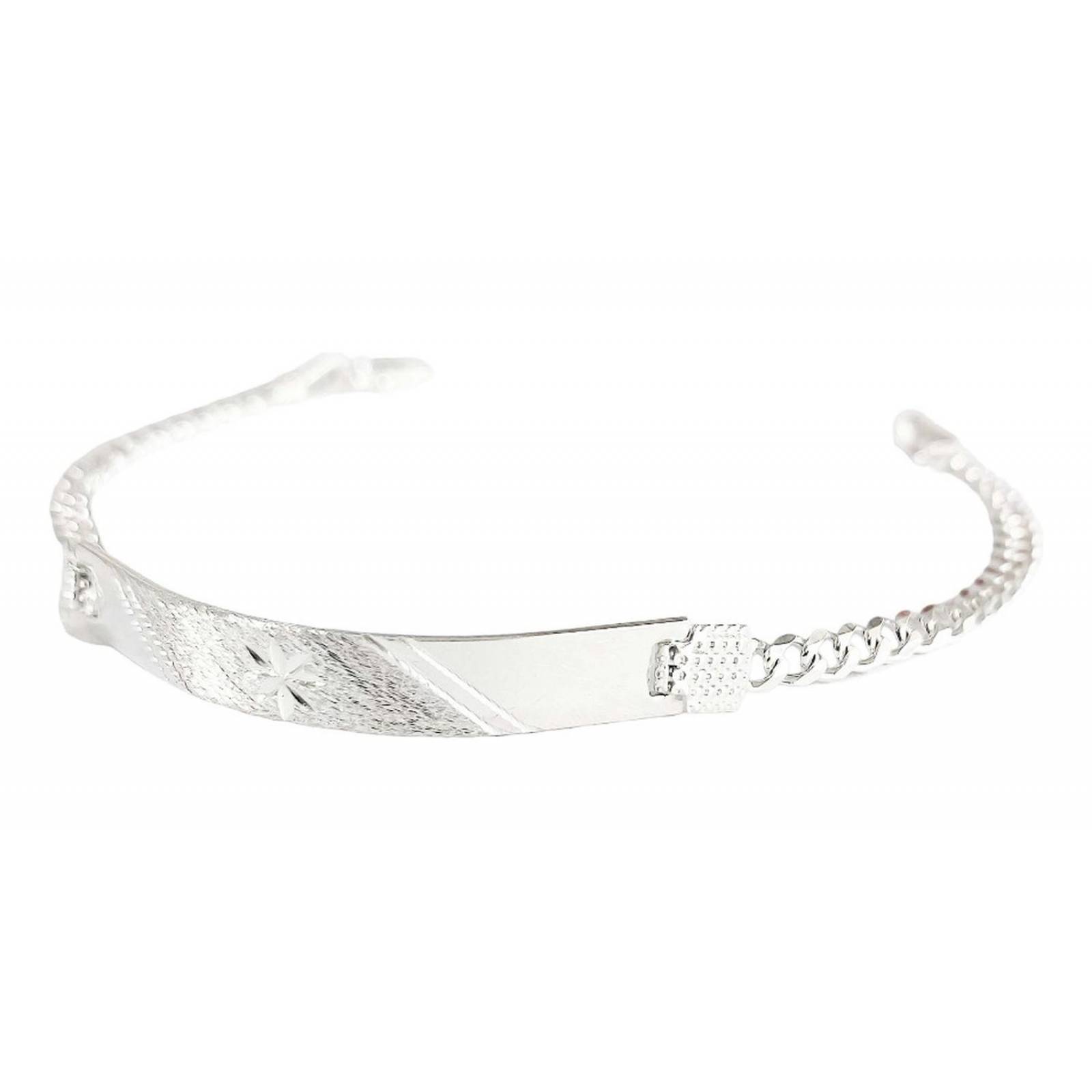 Pulsera Mujer Esclava Cubana Plata 925 Placa Diamantada 3 Mm 6 cm - 17.5 cm Largo/Ancho: 17.5 cm x 3 mm Modelo 3