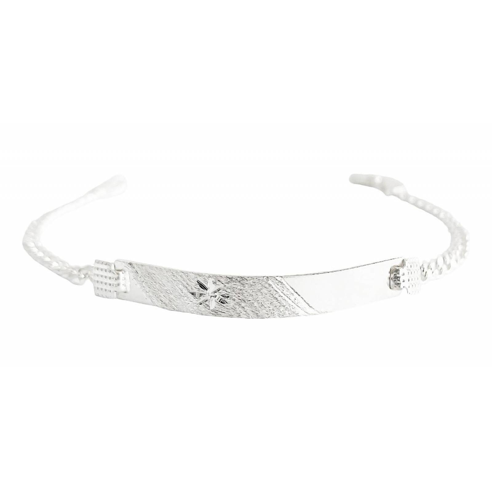 Pulsera Mujer Esclava Cubana Plata 925 Placa Diamantada 3 Mm 6 cm - 18 cm Modelo 4 Largo/Ancho: 18 cm x 3 mm