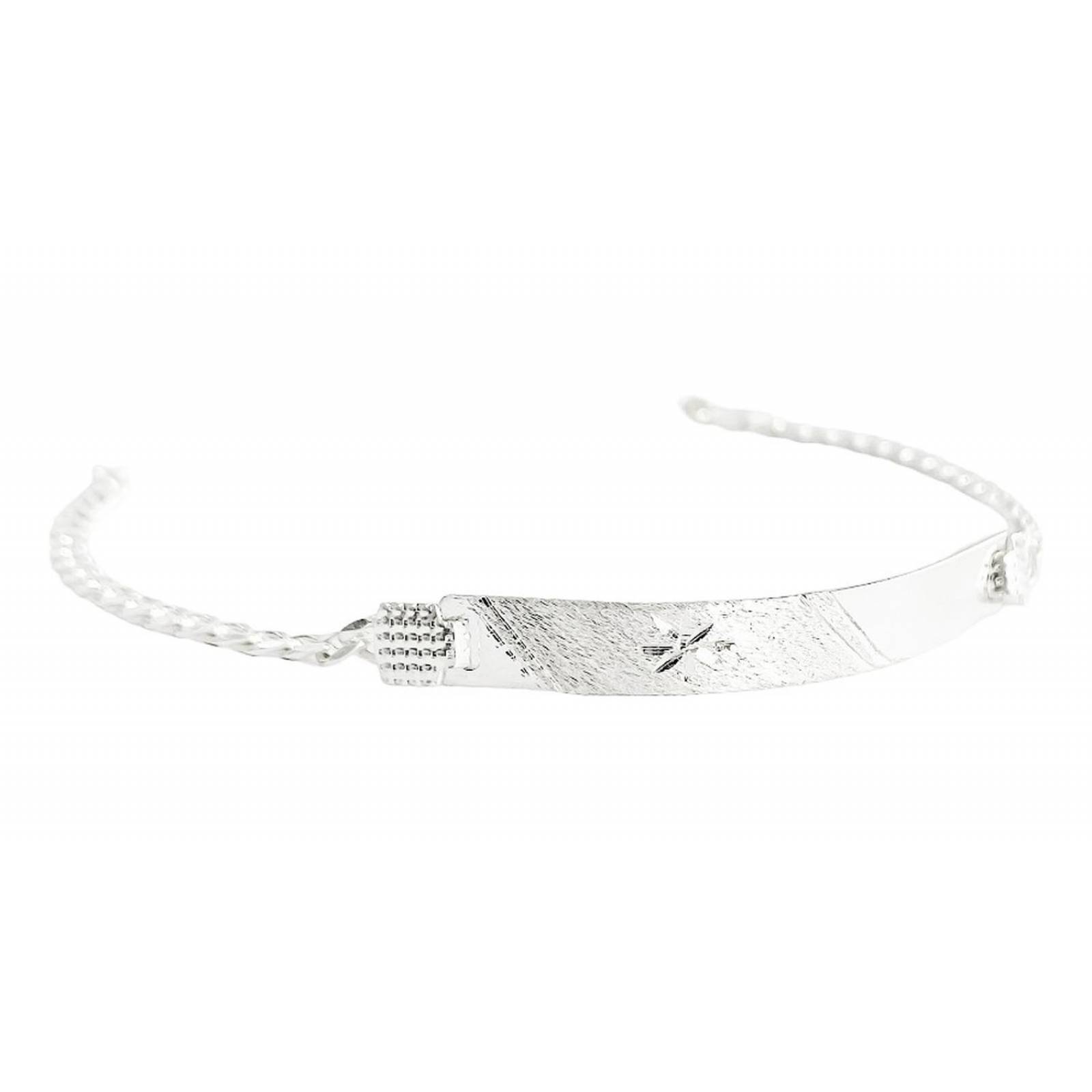 Pulsera Mujer Esclava Cubana Plata 925 Placa Diamantada 3 Mm 6 cm - 18 cm Modelo 4 Largo/Ancho: 18 cm x 3 mm