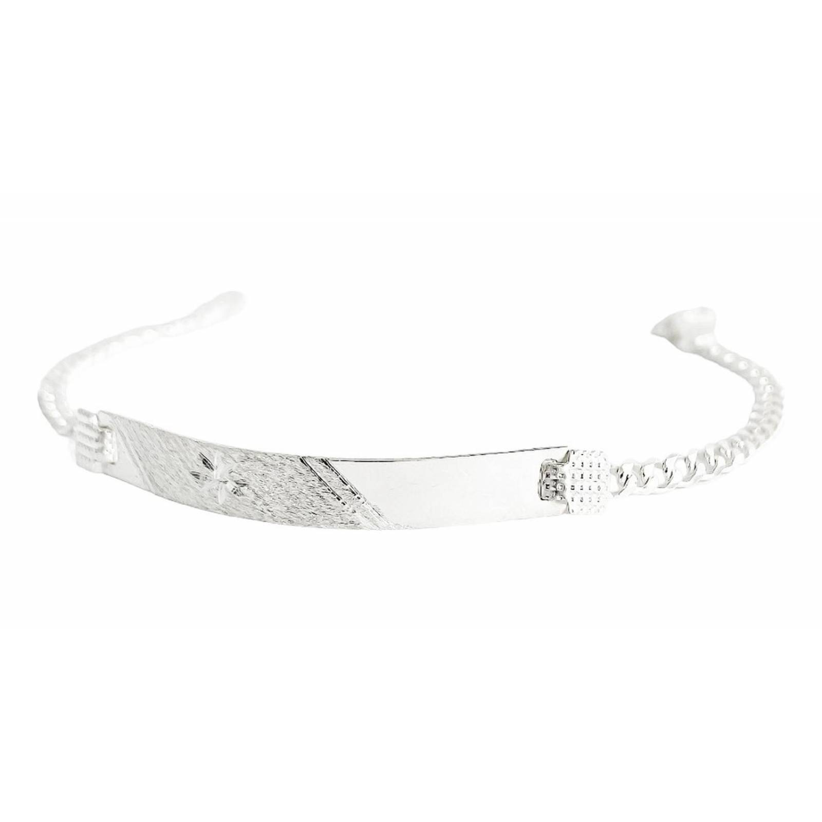 Pulsera Mujer Esclava Cubana Plata 925 Placa Diamantada 3 Mm 6 cm - 18 cm Modelo 4 Largo/Ancho: 18 cm x 3 mm