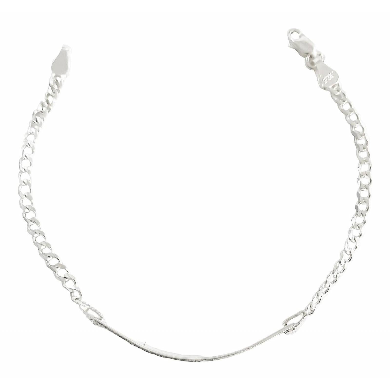 Pulsera Mujer Esclava Cubana Plata 925 Placa Diamantada 3 Mm 6 cm - 18 cm Modelo 4 Largo/Ancho: 18 cm x 3 mm