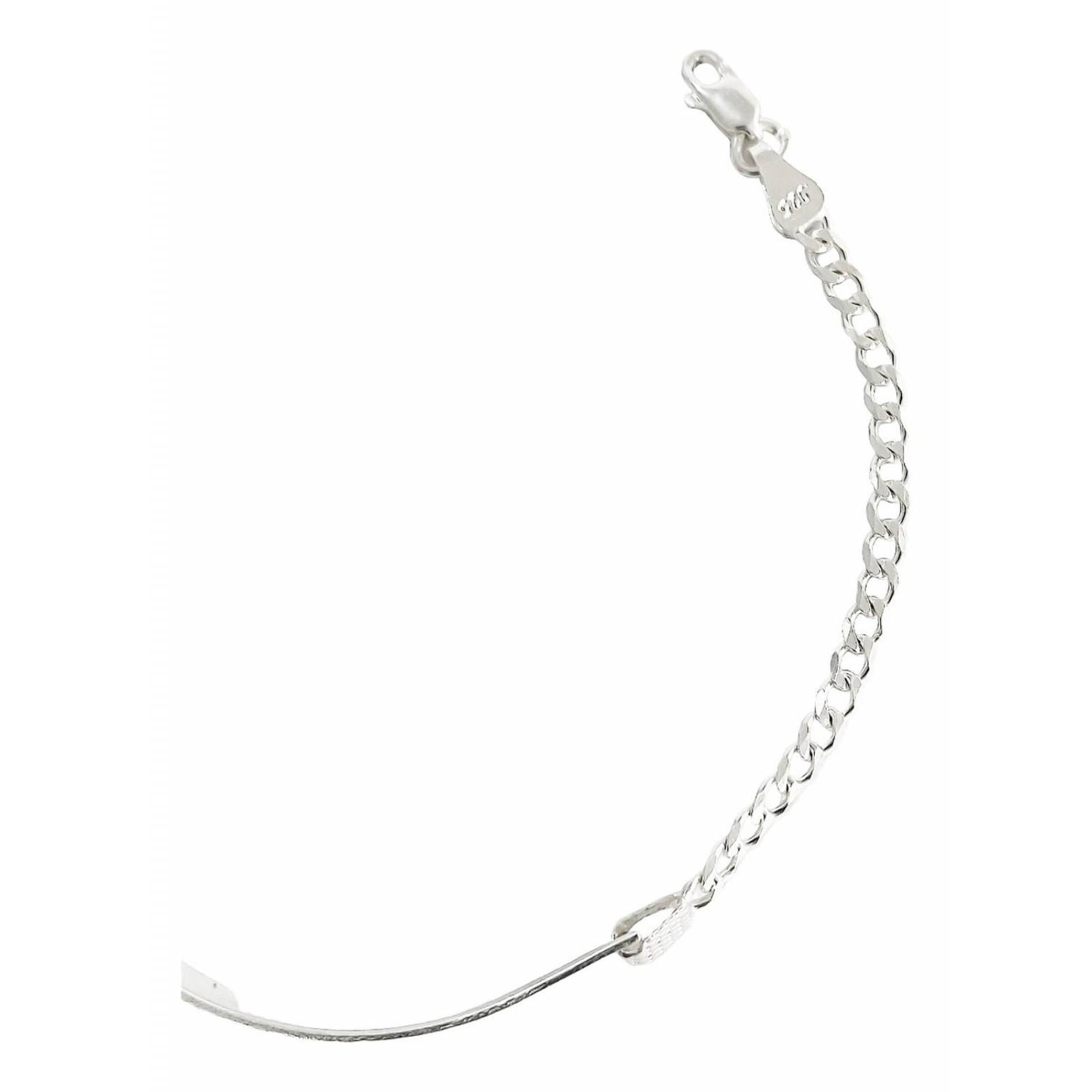 Pulsera Mujer Esclava Cubana Plata 925 Placa Diamantada 3 Mm 6 cm - 18 cm Modelo 4 Largo/Ancho: 18 cm x 3 mm