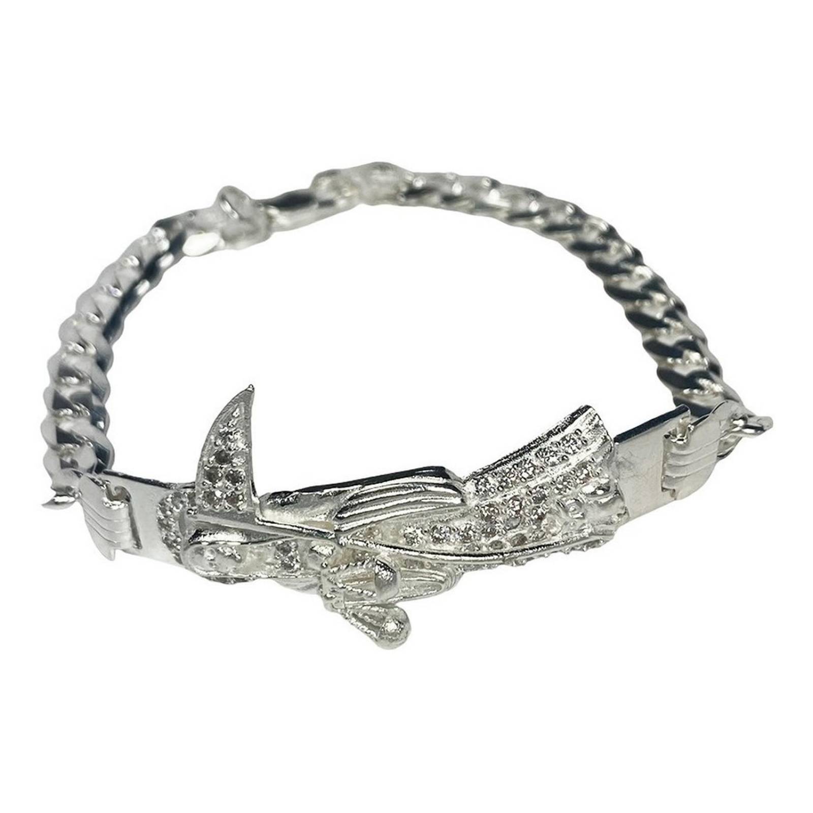 Pulsera Santa Muerte Esclava Zirconias Plata Solida Ley 925 Largo/Ancho: A elección x 7 mm 6 cm - 19.5 cm Plateado