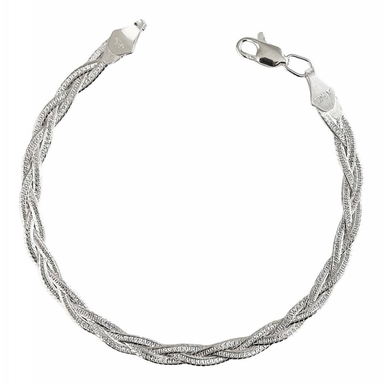 Pulsera Dama Esclava Trenzada Florentina Plata Ley 925 6 cm - 19 cm 3 trenzas Largo/Ancho: 19 cm x 4 mm