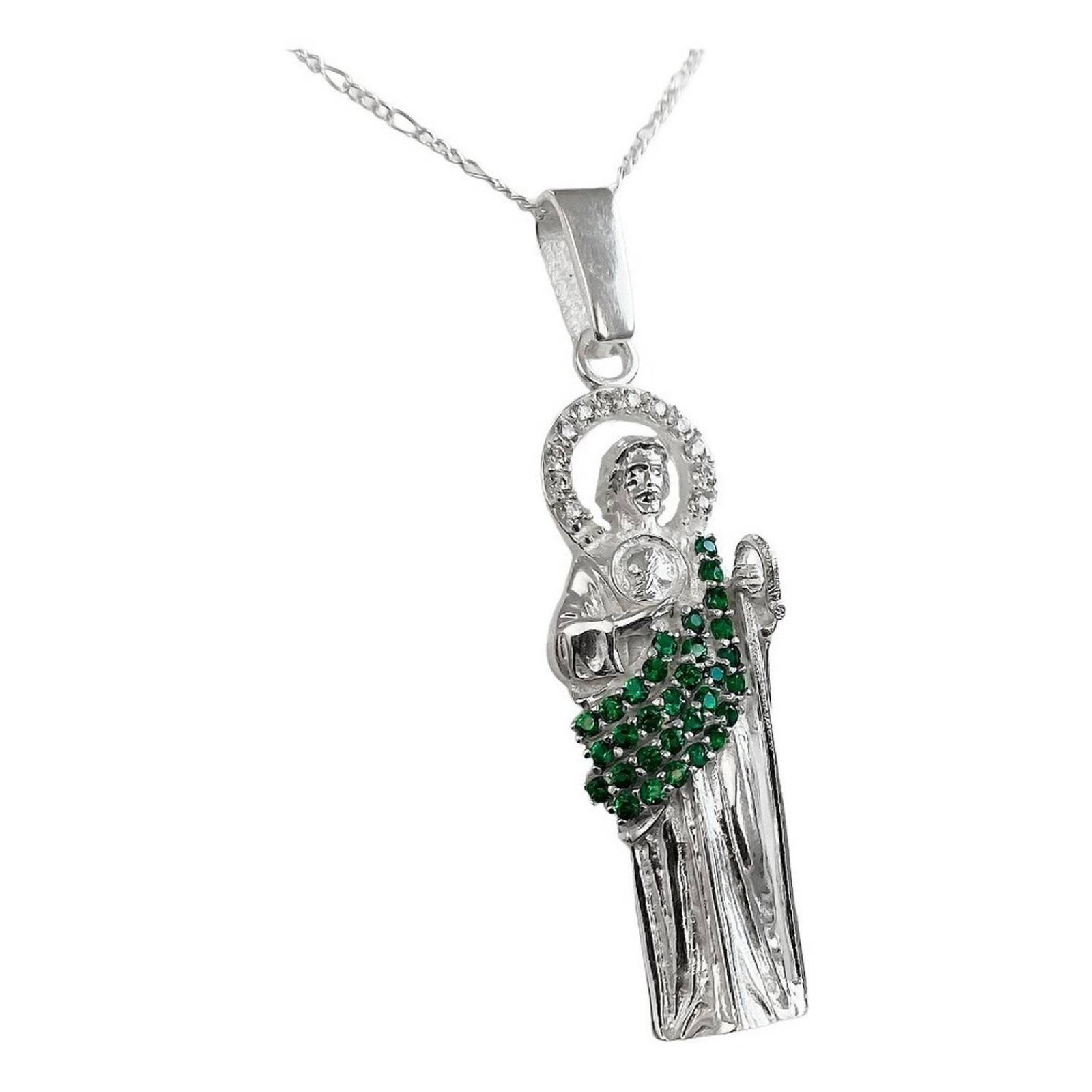 Collar Medalla San Judas Tadeo Mediano Zirconias Plata 925