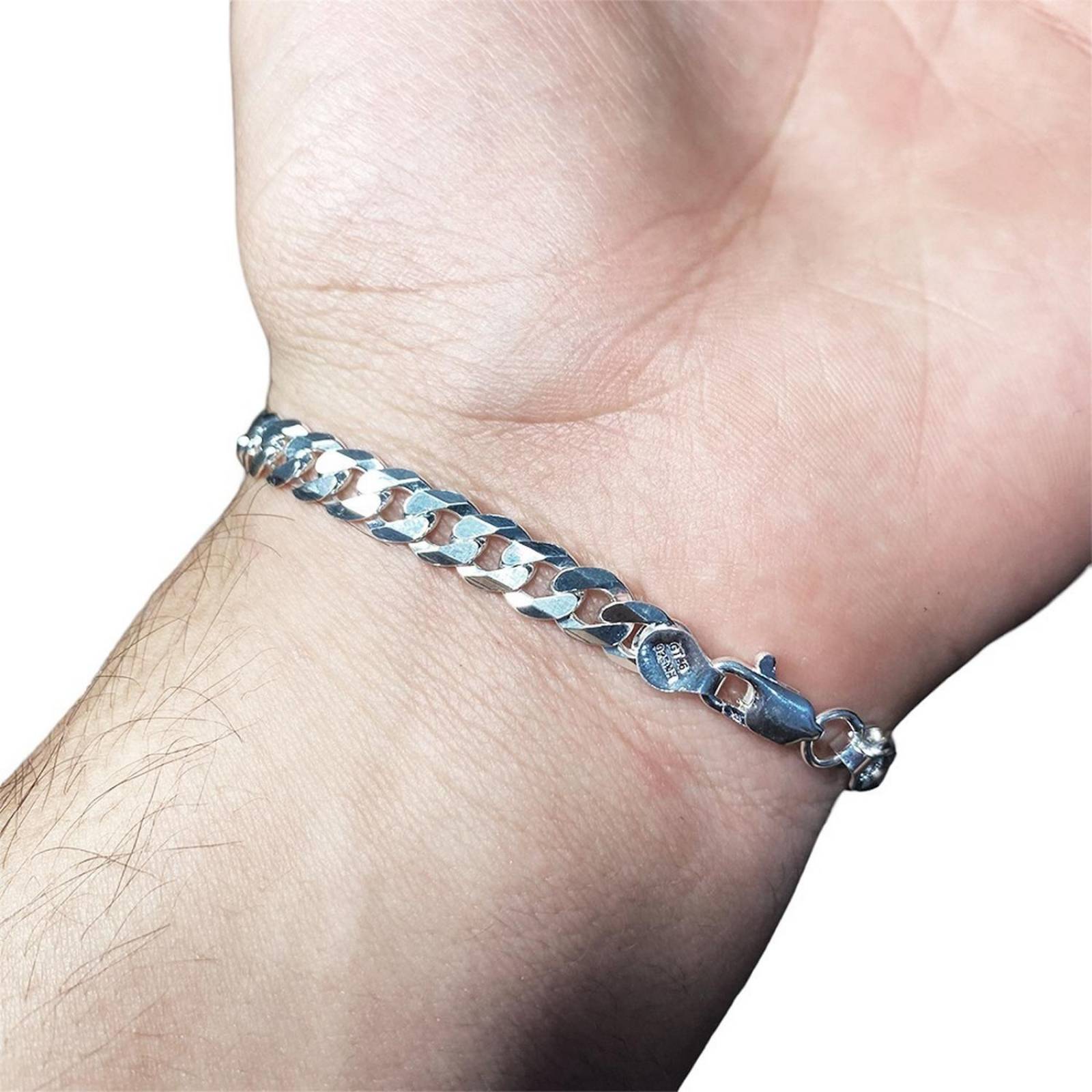 Pulsera San Judas Tadeo Esclava Plata Solida Ley 925 6 cm - 19 cm Verde barbada cerrada Largo/Ancho: 19 cm x 5 mm