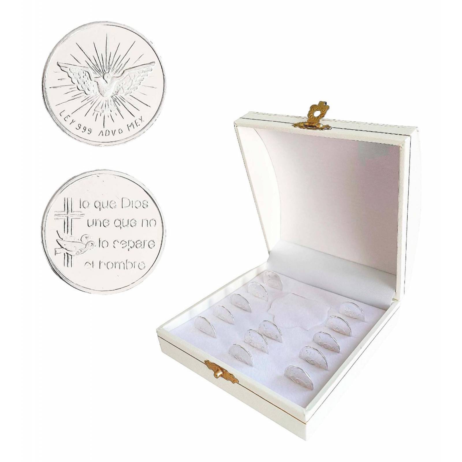 Juego Arras Matrimoniales Boda Cristiana Plata Pura Ley .999 E. Santo Alto/Ancho: 1.5 cm x 1.5 cm