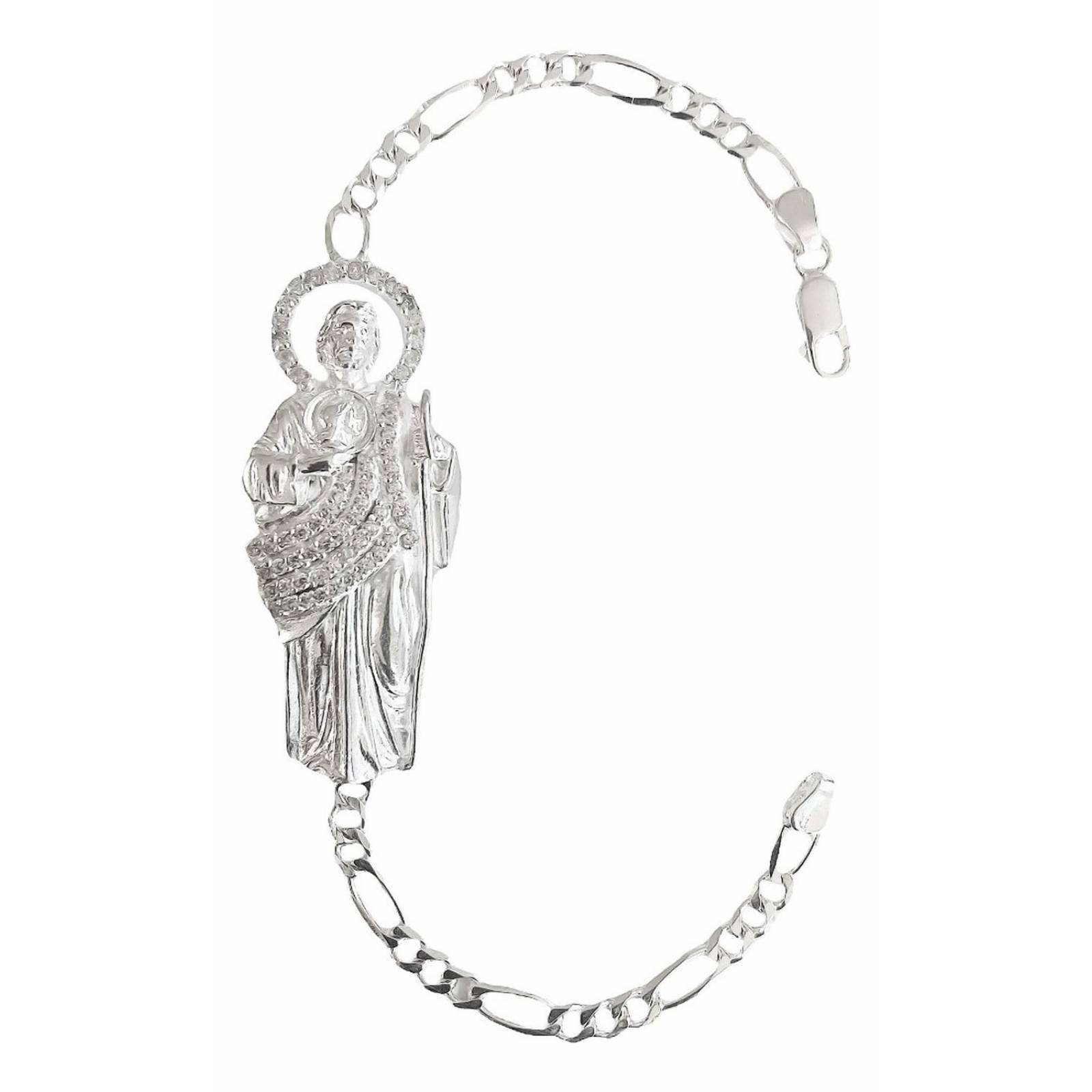 Esclava Figaro San Judas Tadeo Grande Plata Solida Ley 925 6 cm - 21 cm Largo/Ancho: 21 cm x 4 mm Blanco