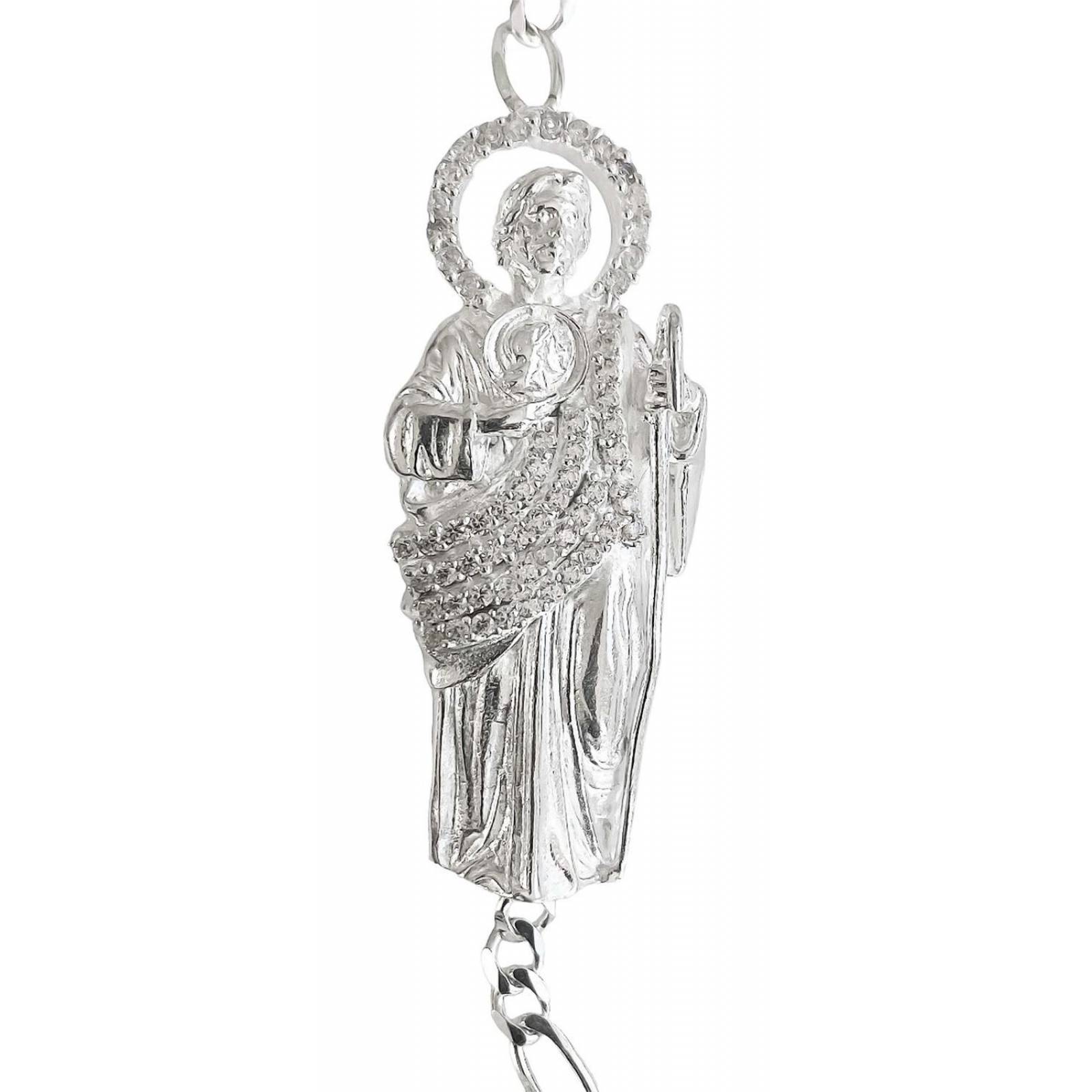 Esclava Figaro San Judas Tadeo Grande Plata Solida Ley 925 6 cm - 21 cm Largo/Ancho: 21 cm x 4 mm Blanco