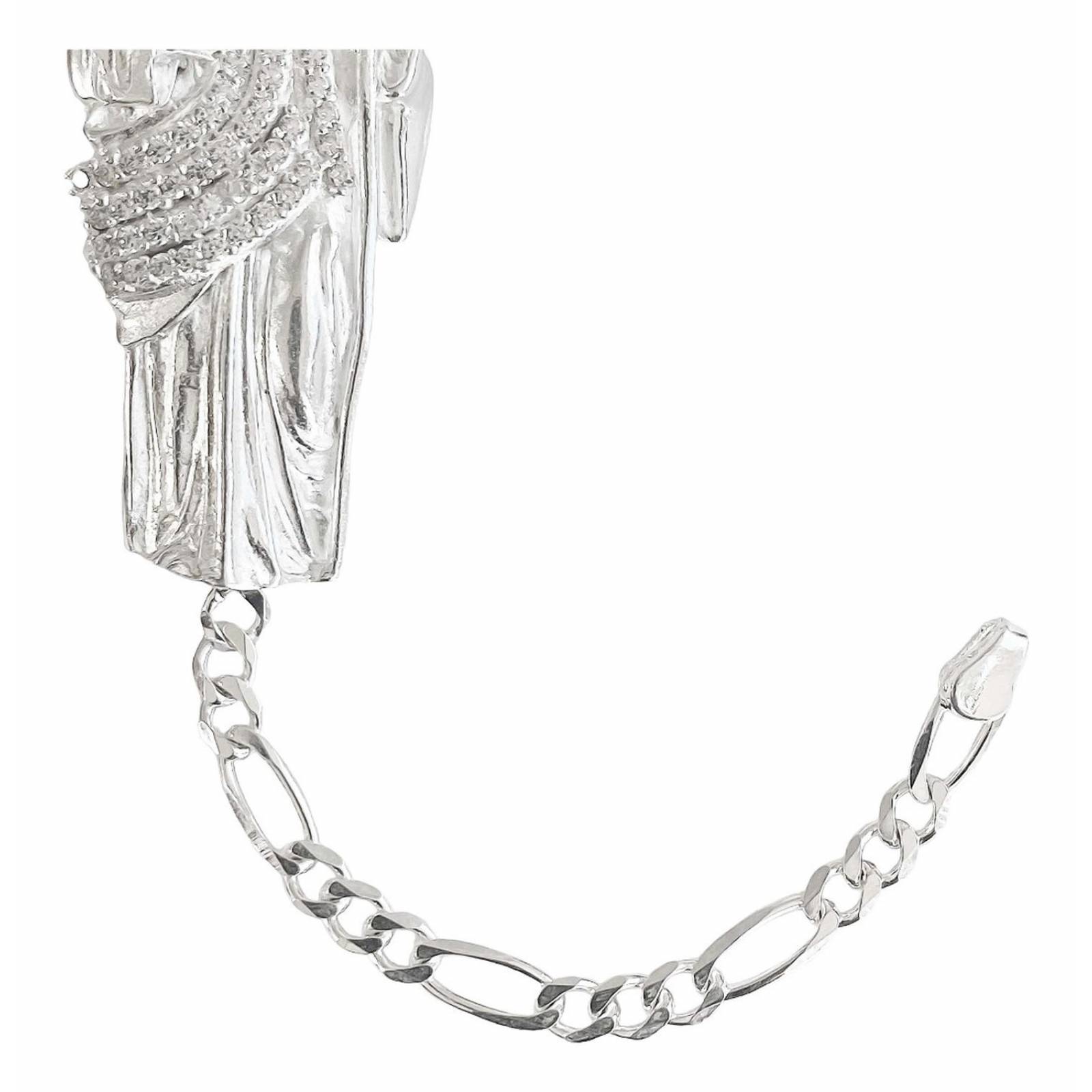 Esclava Figaro San Judas Tadeo Grande Plata Solida Ley 925 6 cm - 21 cm Largo/Ancho: 21 cm x 4 mm Blanco