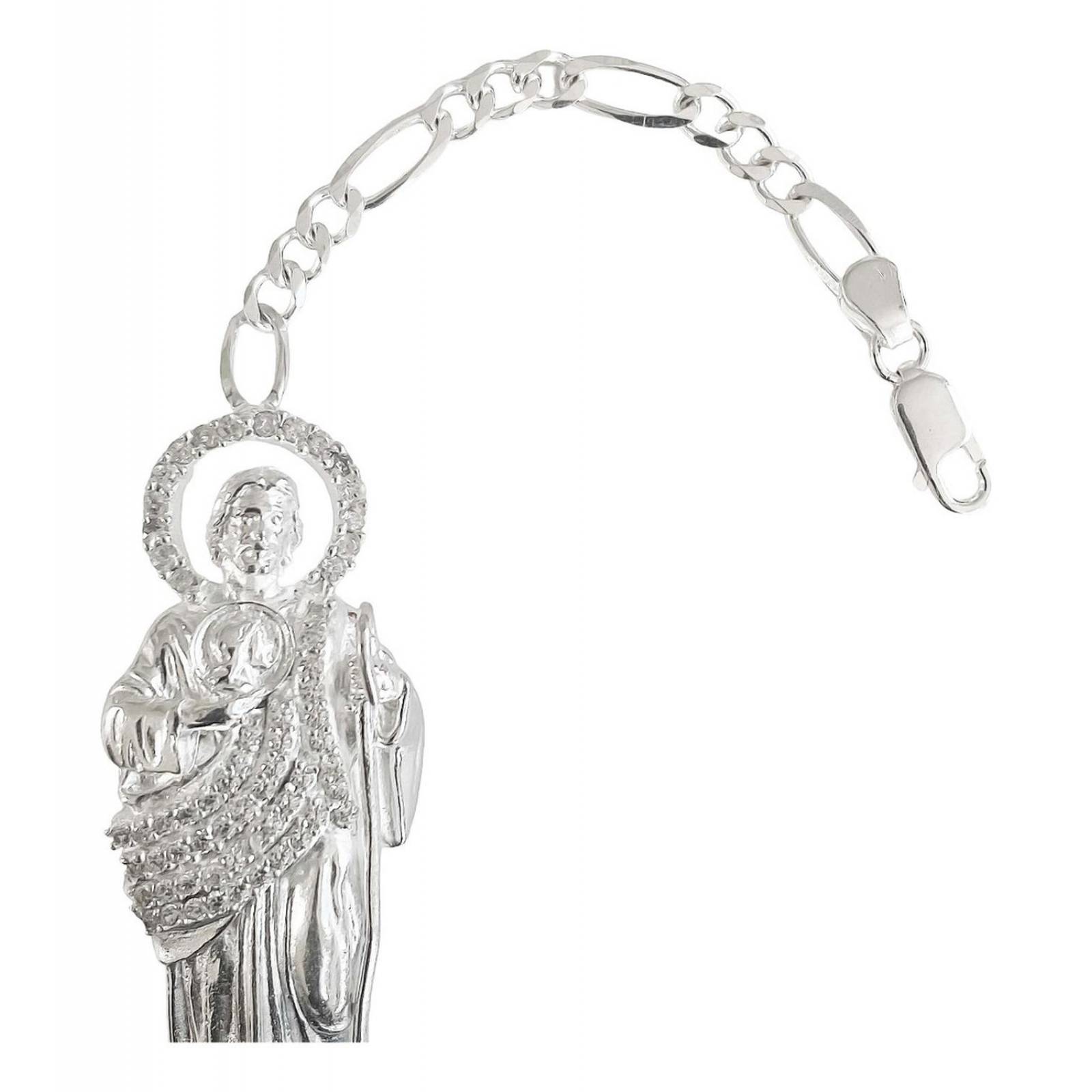 Esclava Figaro San Judas Tadeo Grande Plata Solida Ley 925 6 cm - 21 cm Largo/Ancho: 21 cm x 4 mm Blanco