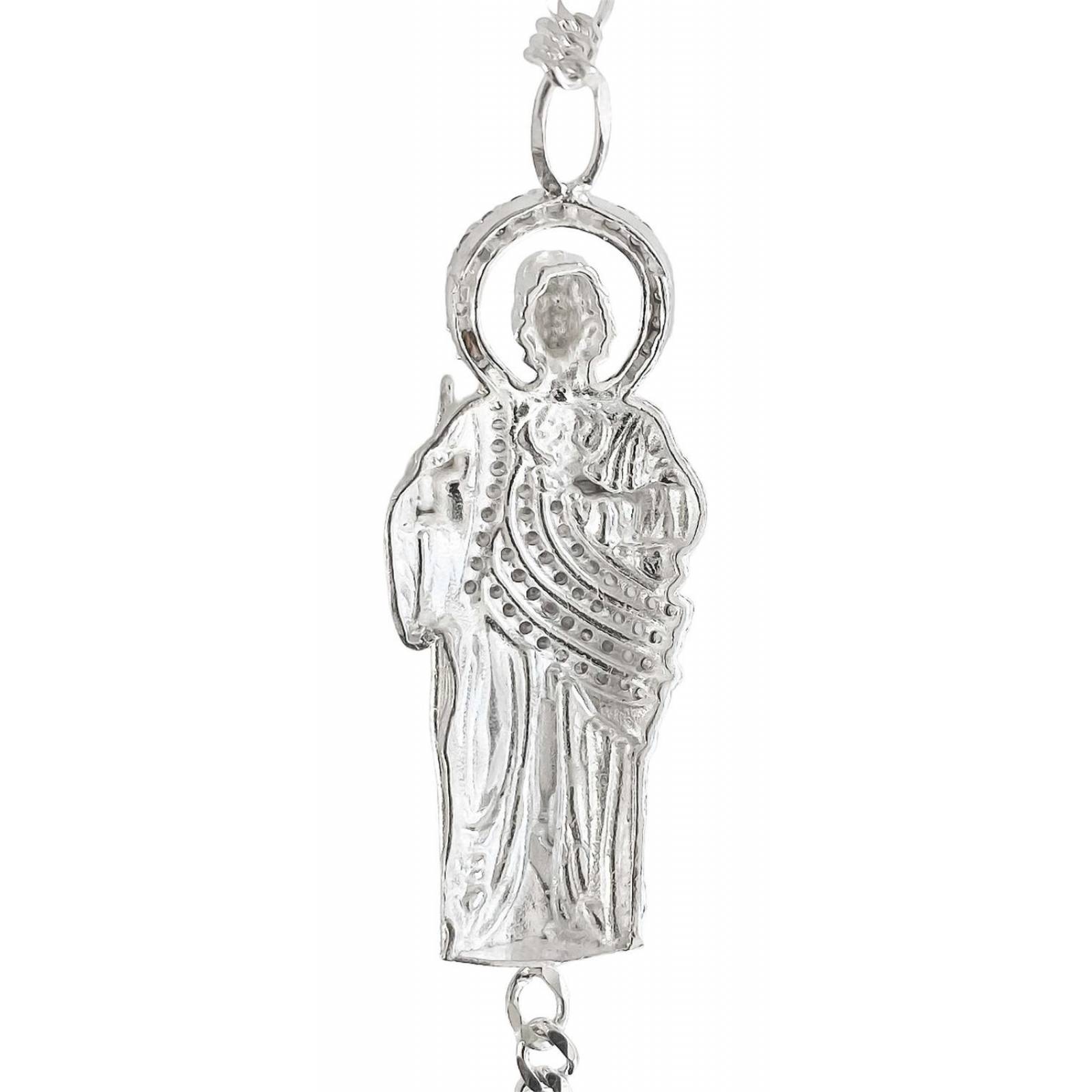 Esclava Figaro San Judas Tadeo Grande Plata Solida Ley 925 6 cm - 21 cm Largo/Ancho: 21 cm x 4 mm Blanco