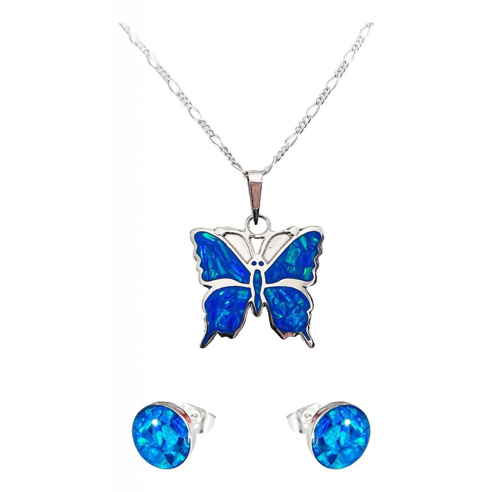 Juego Mariposa Primavera Amor Regalo Mujer Promesa Plata 925 Azul Alto/Ancho: 2.7 cm x 2.1 cm